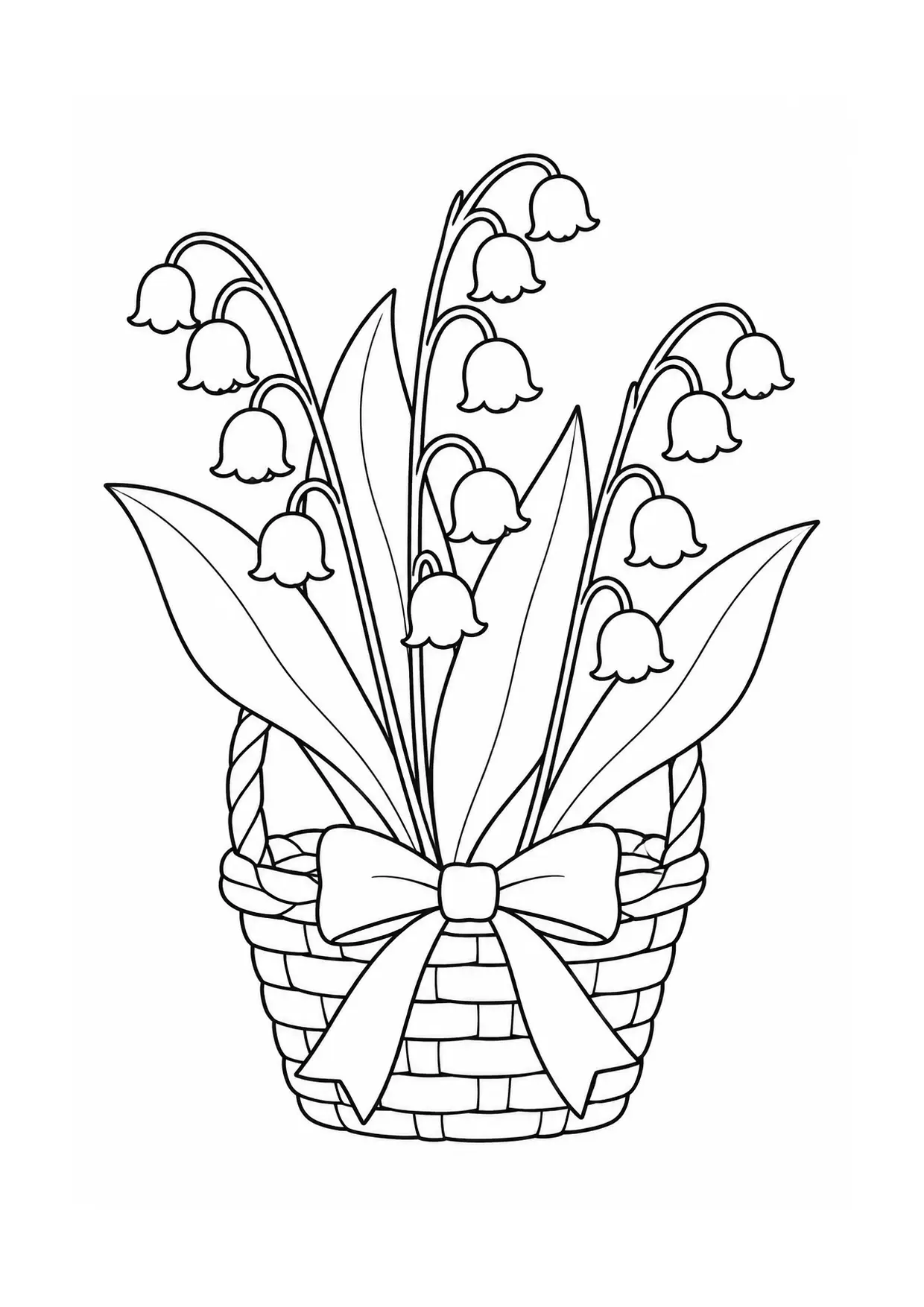 Coloriage muguet à imprimer montrant panier, illustration 13