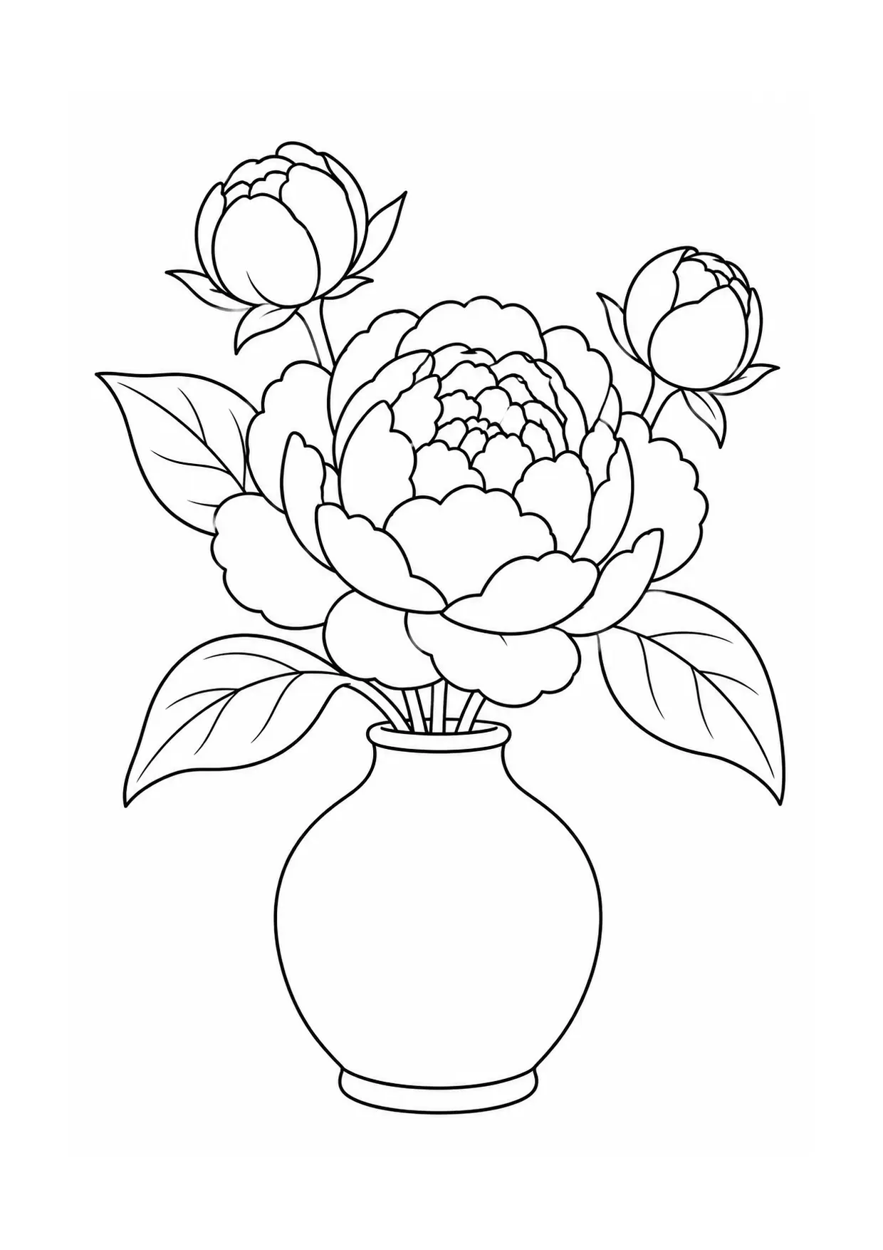 Coloriage pivoine à imprimer montrant vase, illustration 15