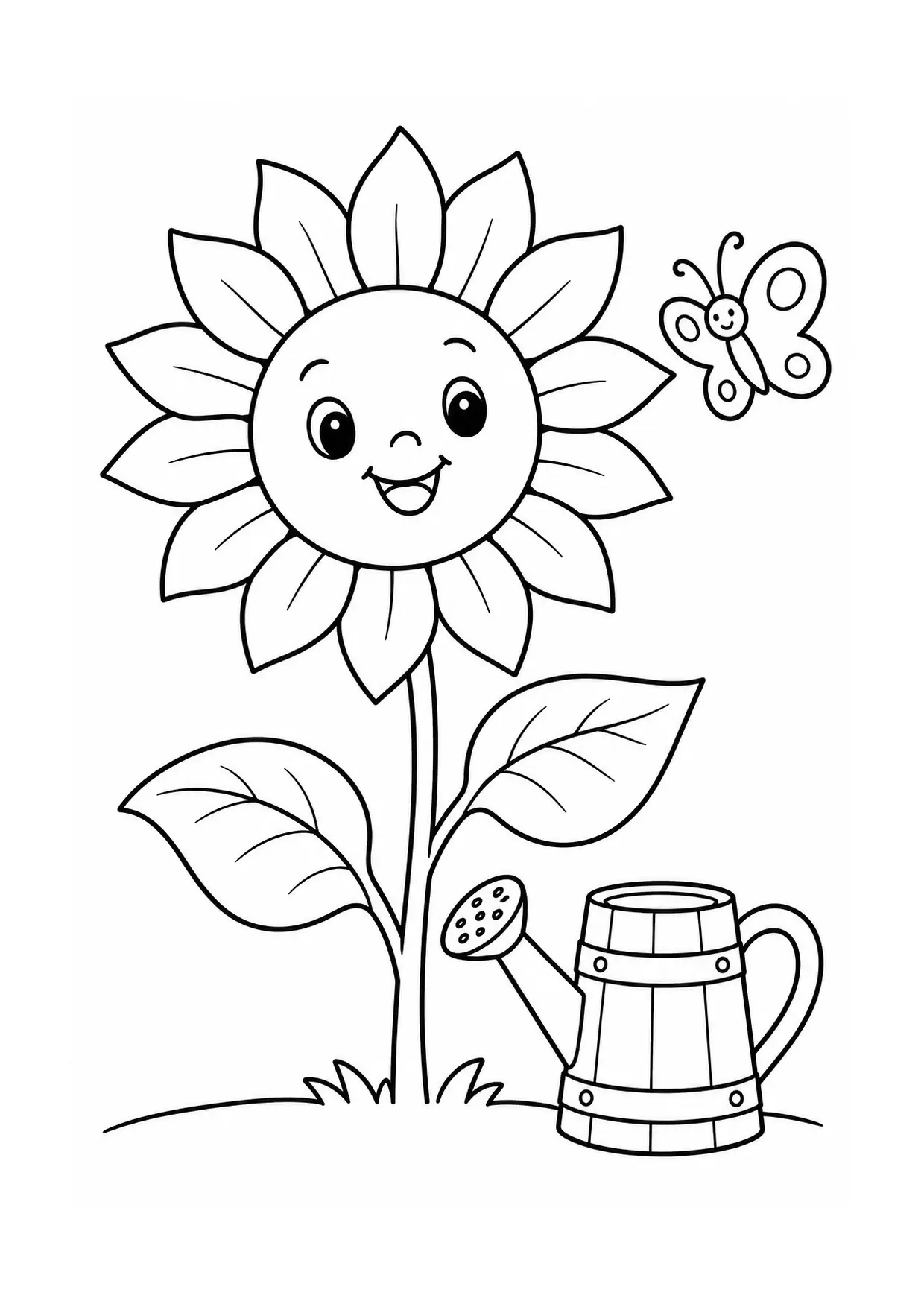 Coloriage tournesol à imprimer montrant arrosoir, illustration 15