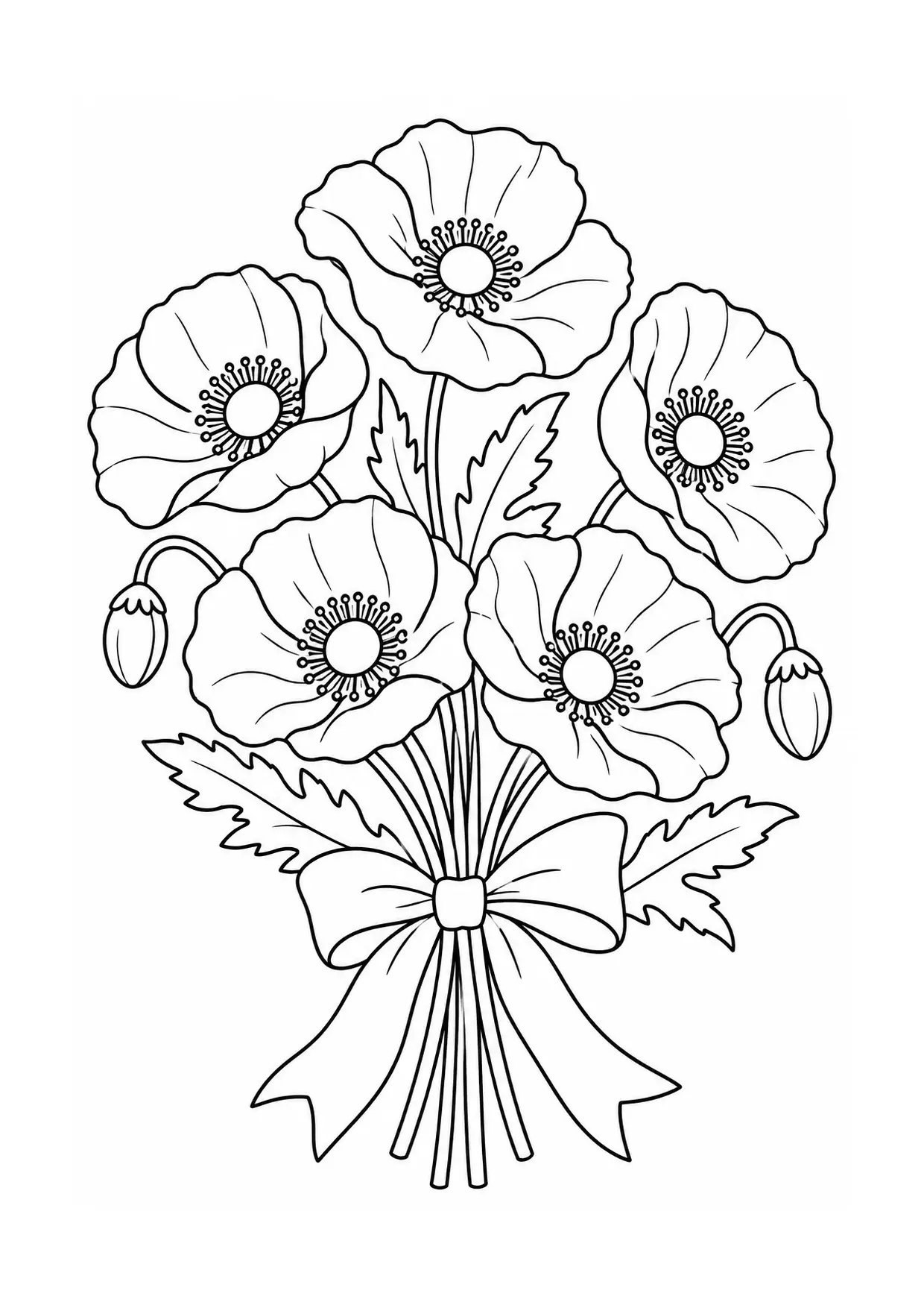 Coloriage coquelicot : bouquet, modèle 15