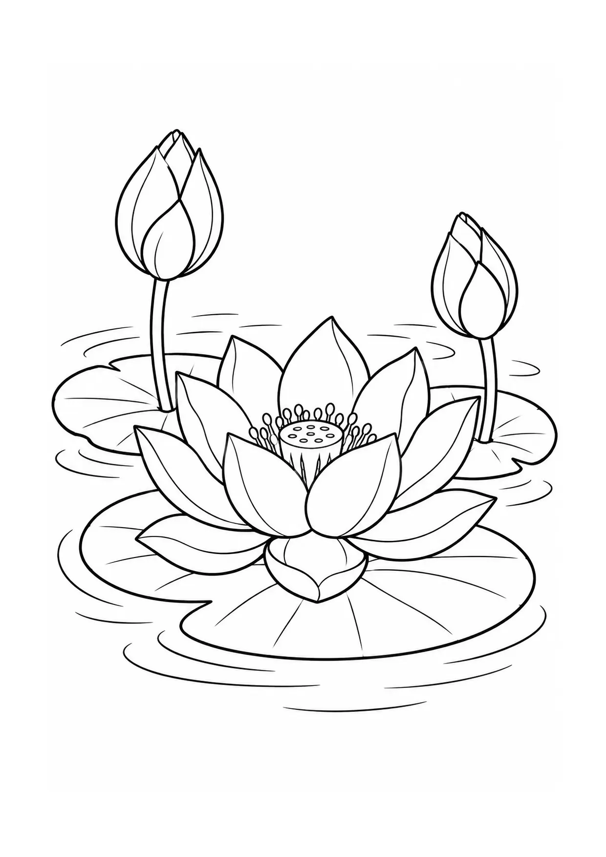 Coloriage lotus à imprimer montrant boutons, illustration 16