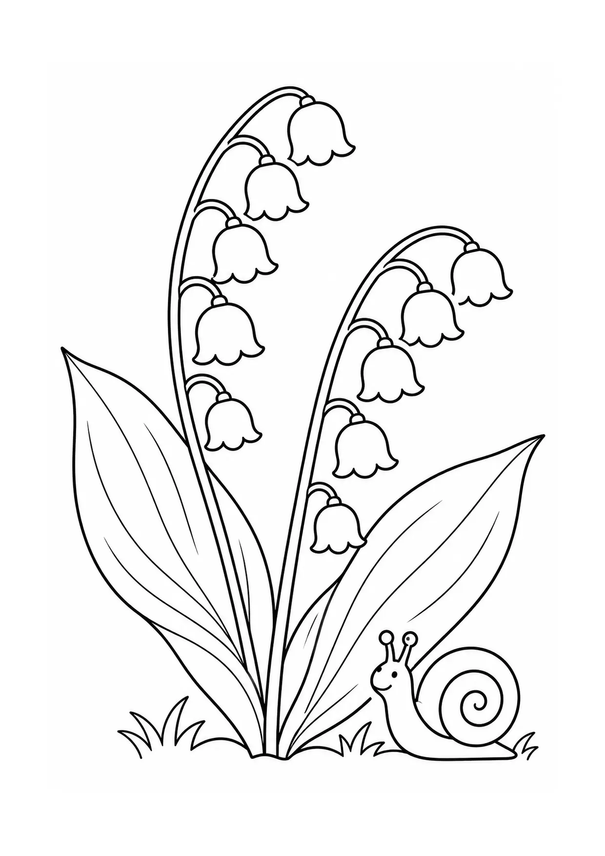 Coloriage muguet à imprimer montrant escargot, illustration 14