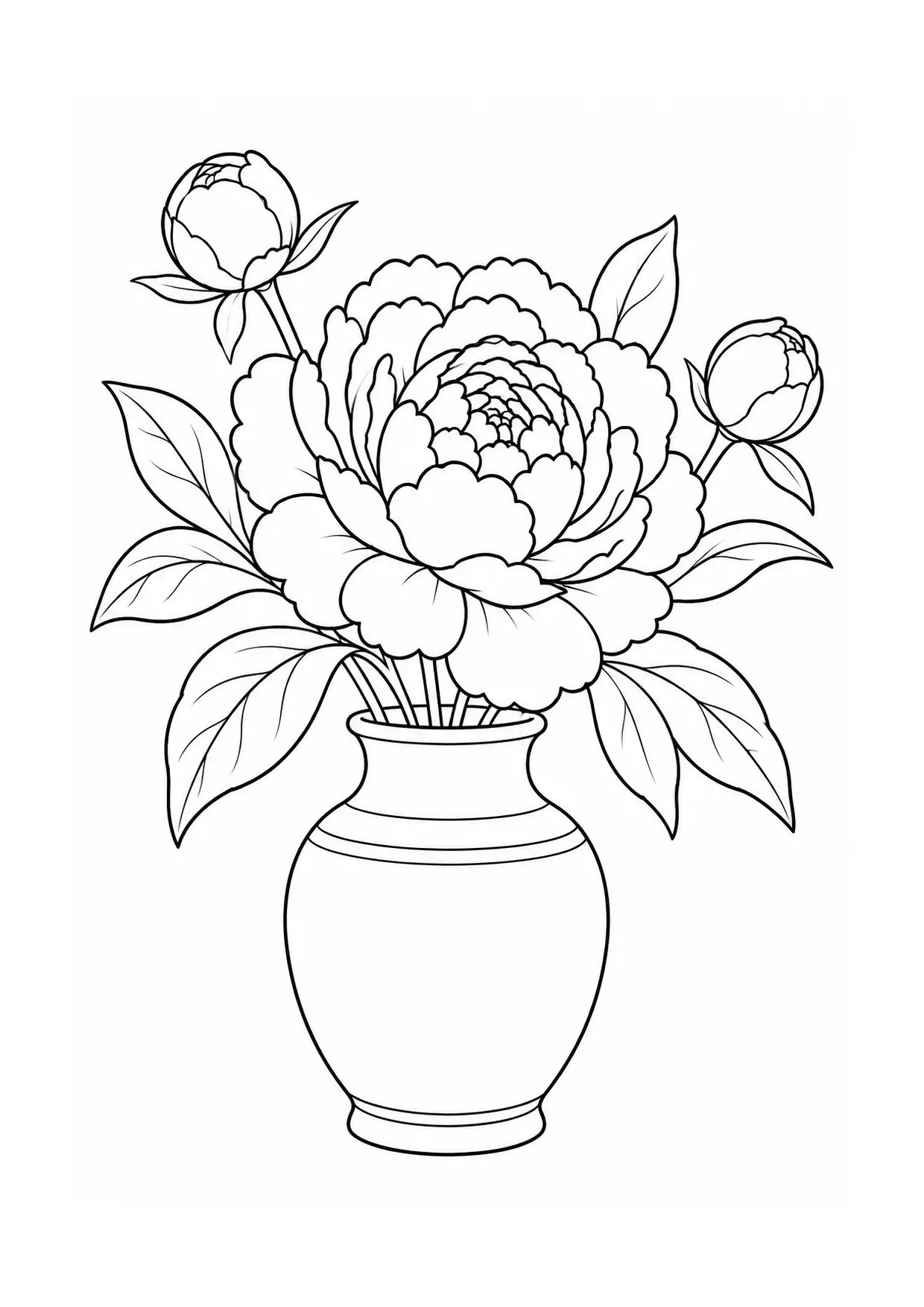 Coloriage pivoine à imprimer montrant vase, illustration 17