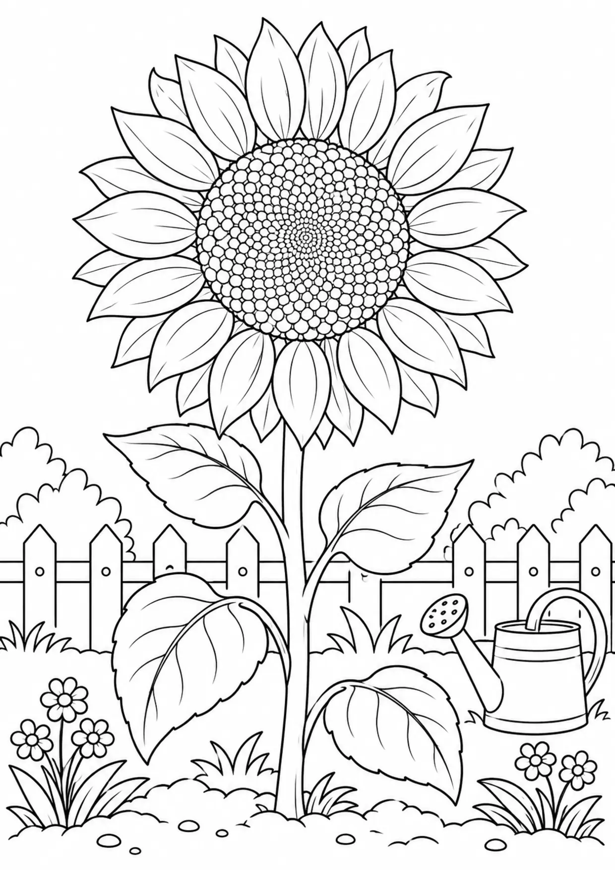 Coloriage tournesol à imprimer montrant v6final tournesol jardin arrosoir, illustration 19