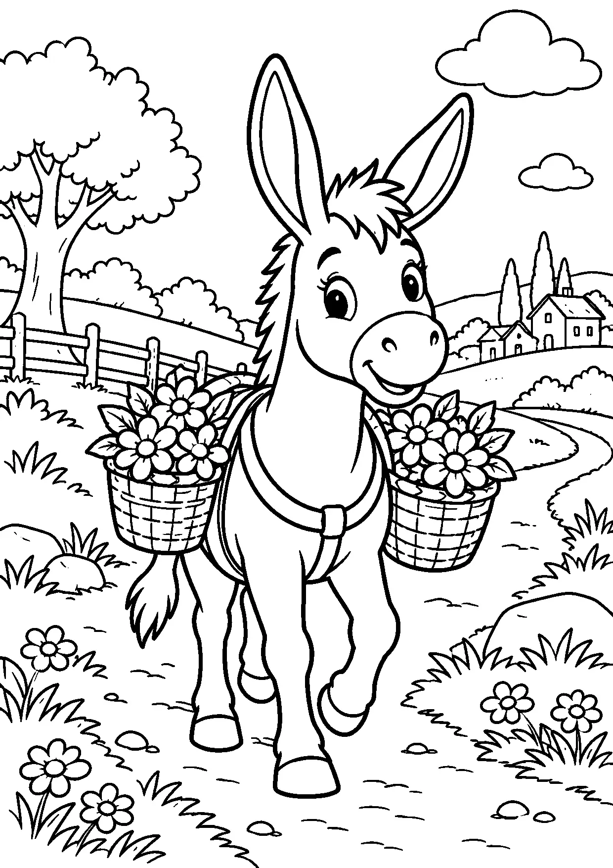 Coloriage âne : ane à imprimer montrant ane, dessin noir et blanc