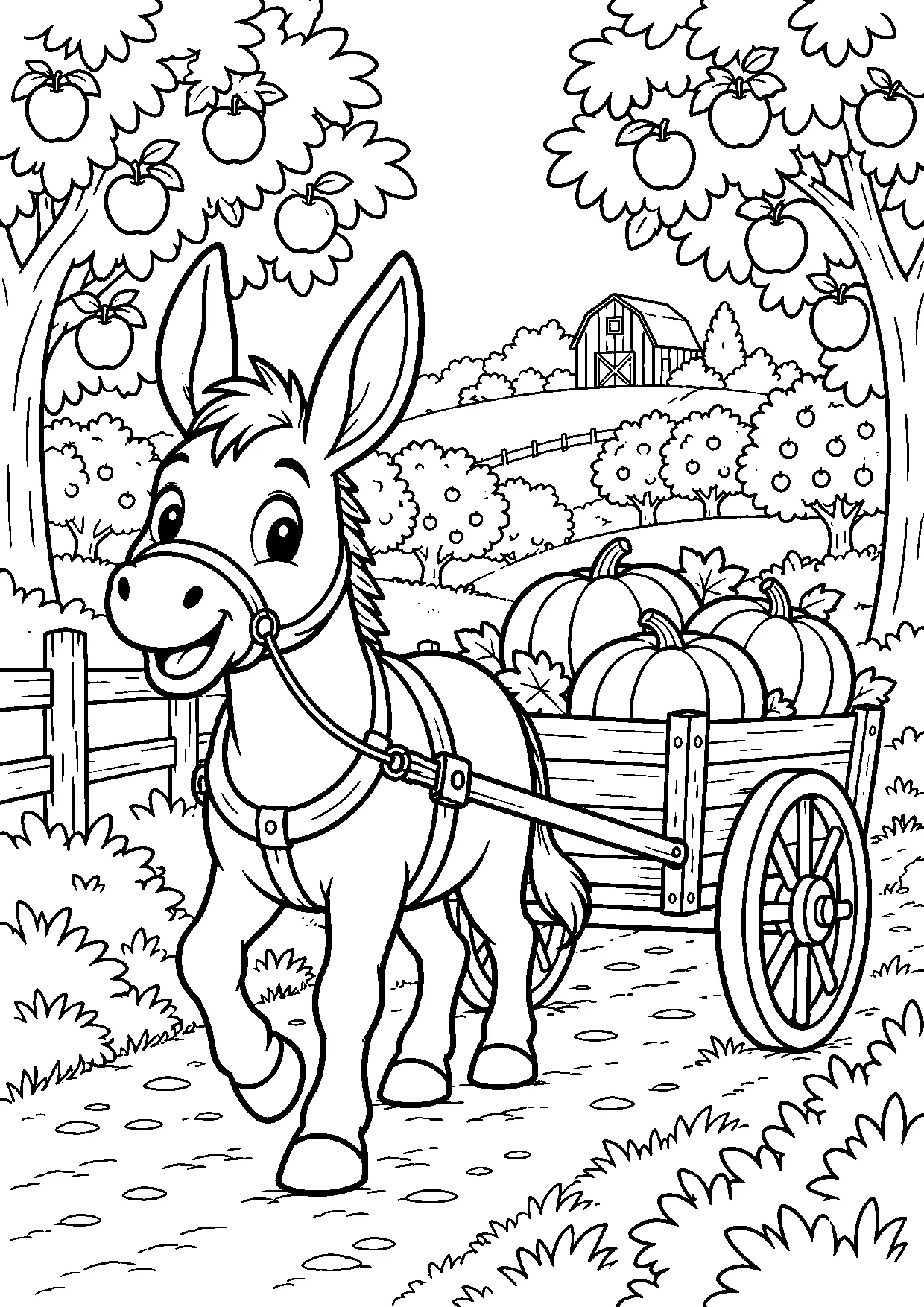 Coloriage âne : ane à imprimer montrant ane, dessin noir et blanc