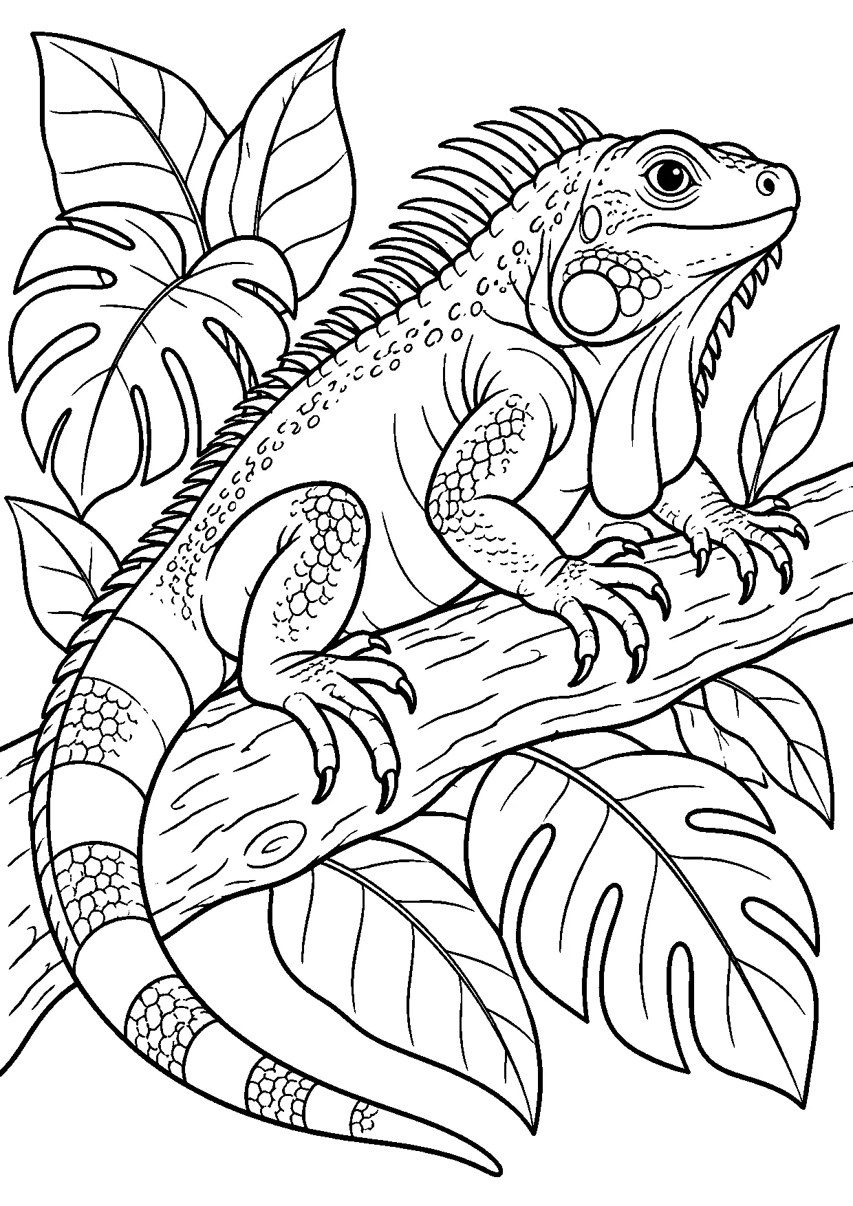 Coloriage iguane : iguane à imprimer montrant iguane, dessin noir et blanc