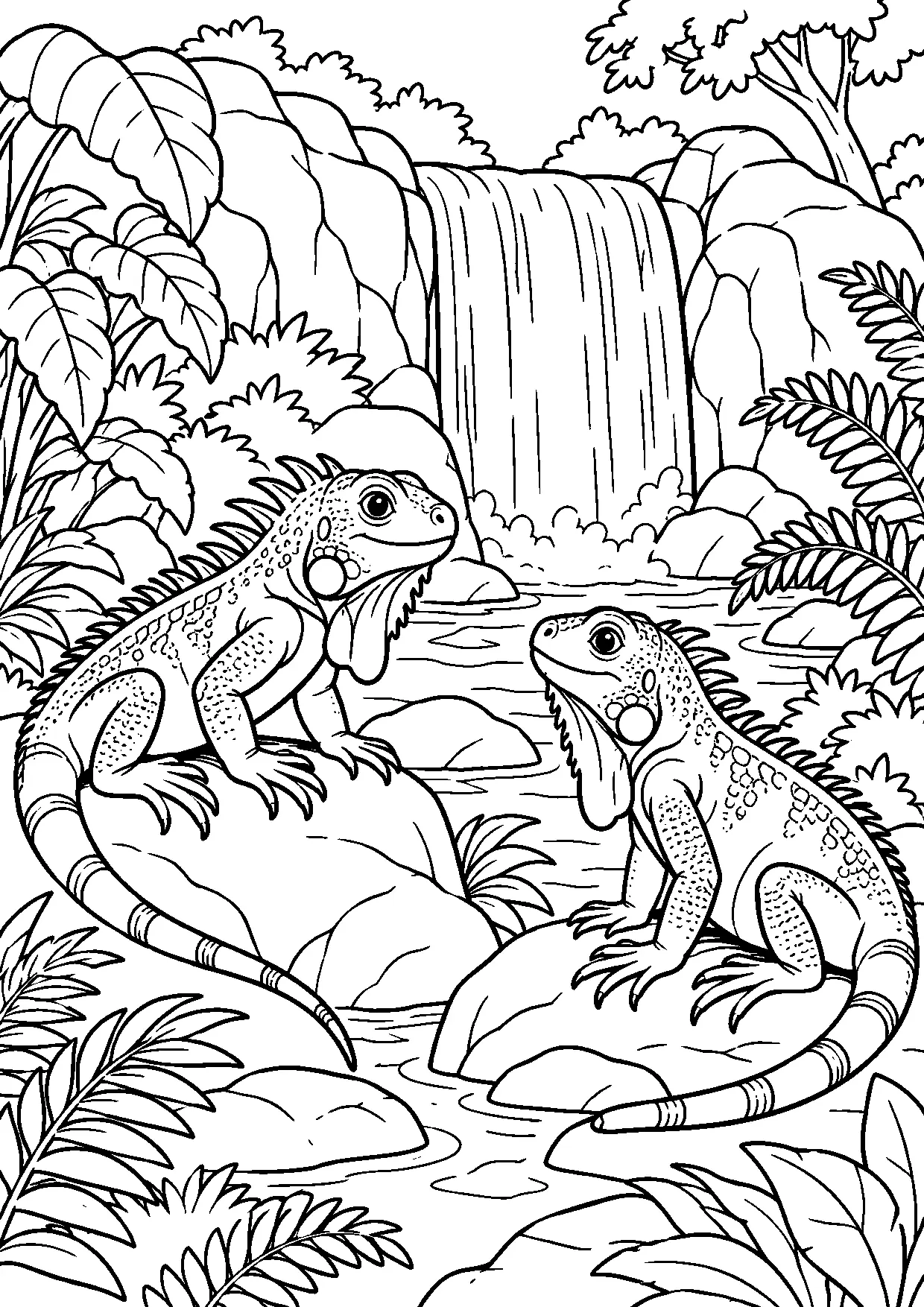 Coloriage iguane : iguane à imprimer montrant iguane, dessin noir et blanc