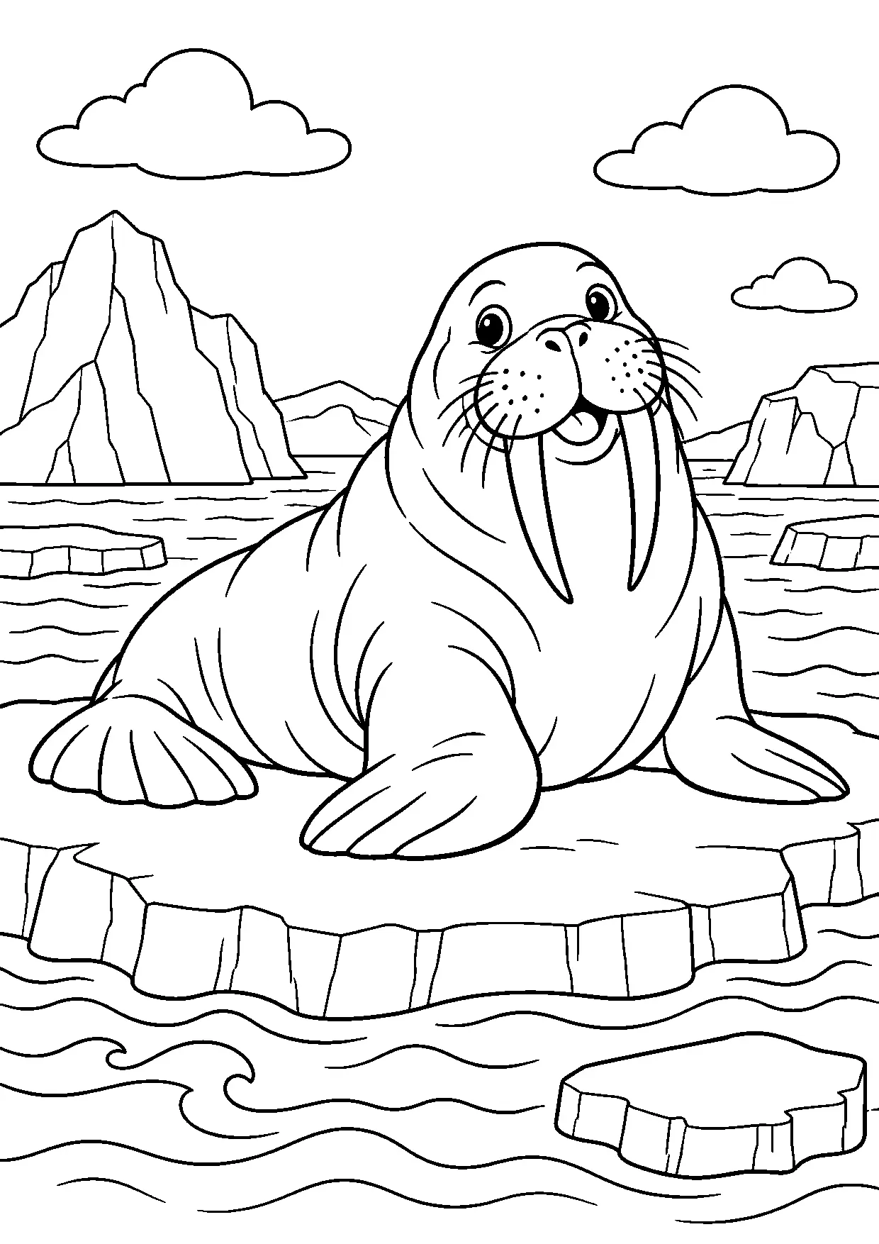 Coloriage morse : morse à imprimer montrant morse, dessin noir et blanc