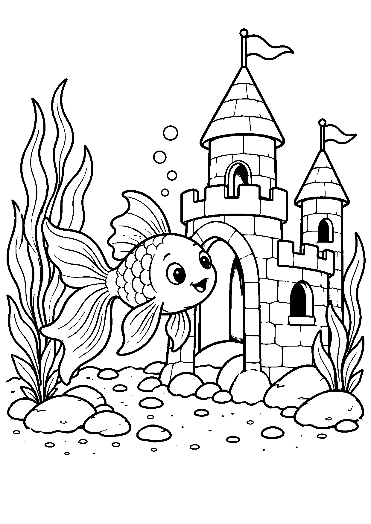 Coloriage poisson rouge : poisson rouge à imprimer montrant poisson rouge, dessin noir et blanc