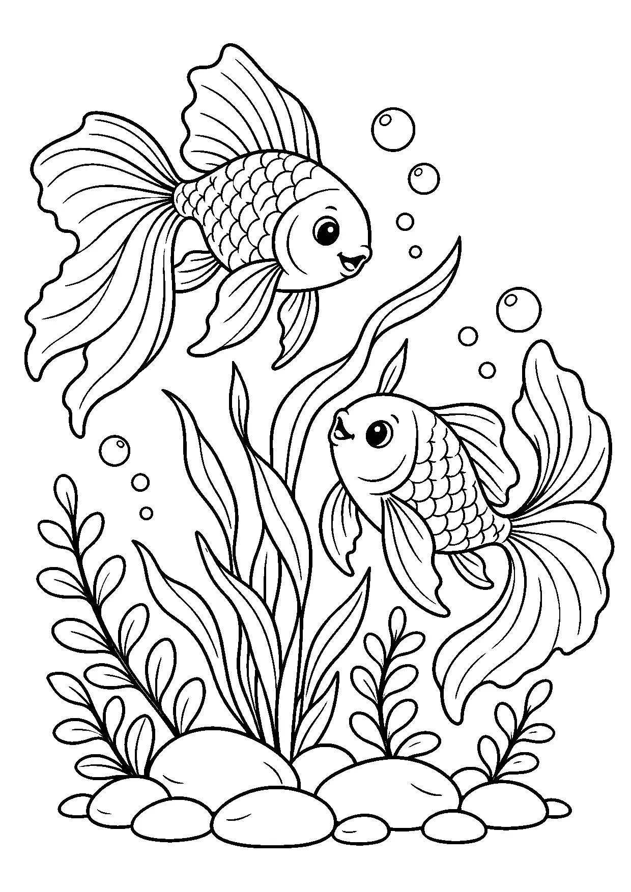 Coloriage poisson rouge : poisson rouge à imprimer montrant poisson rouge, dessin noir et blanc