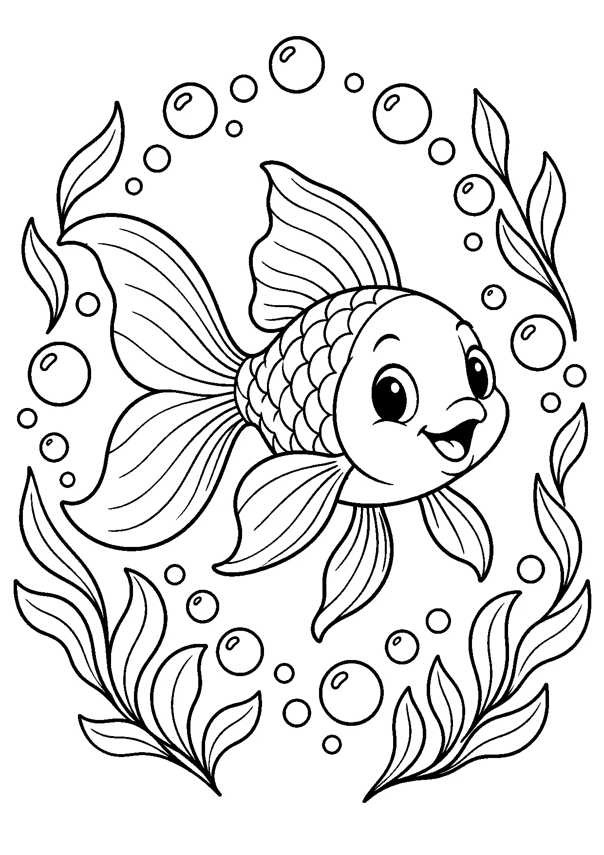 Coloriage poisson rouge : poisson rouge à imprimer montrant poisson rouge, dessin noir et blanc
