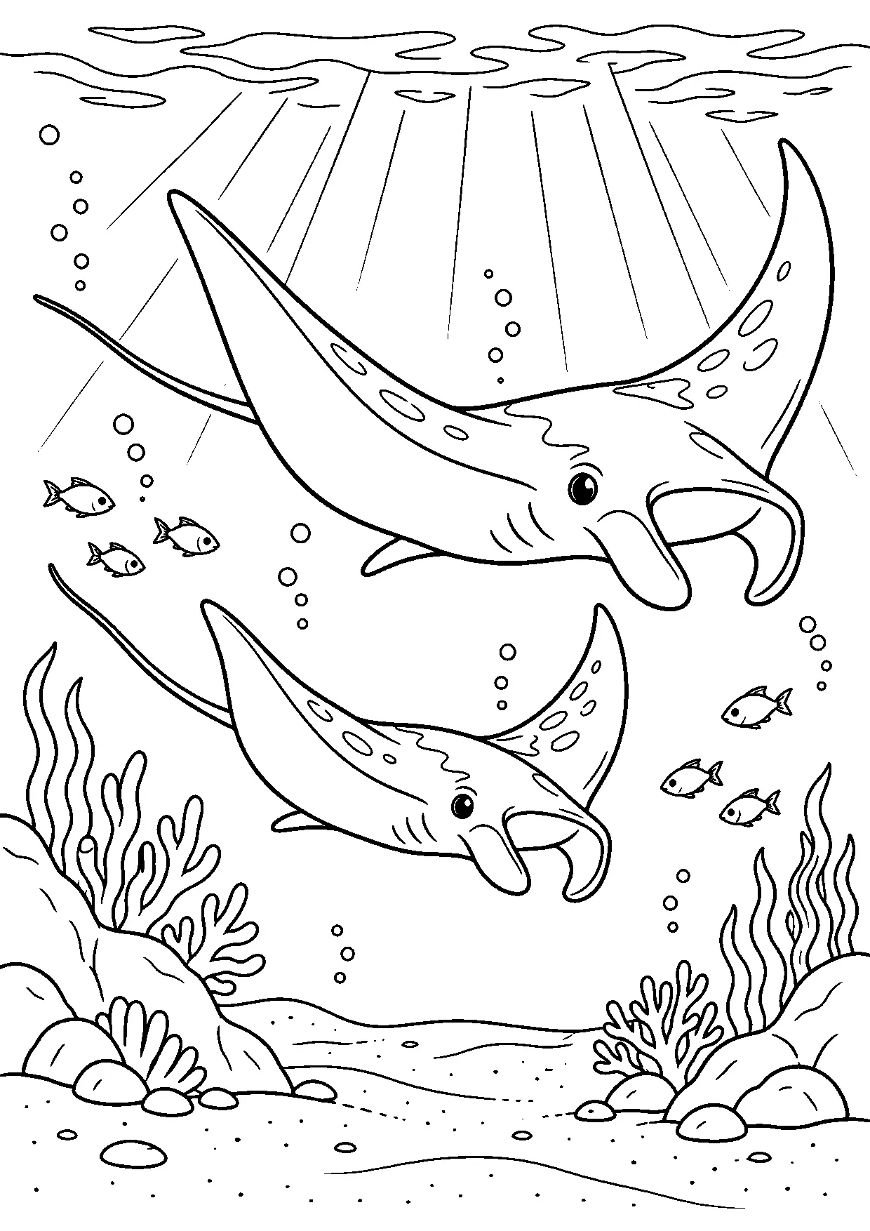 Coloriage raie manta : raie manta à imprimer montrant raie manta, dessin noir et blanc