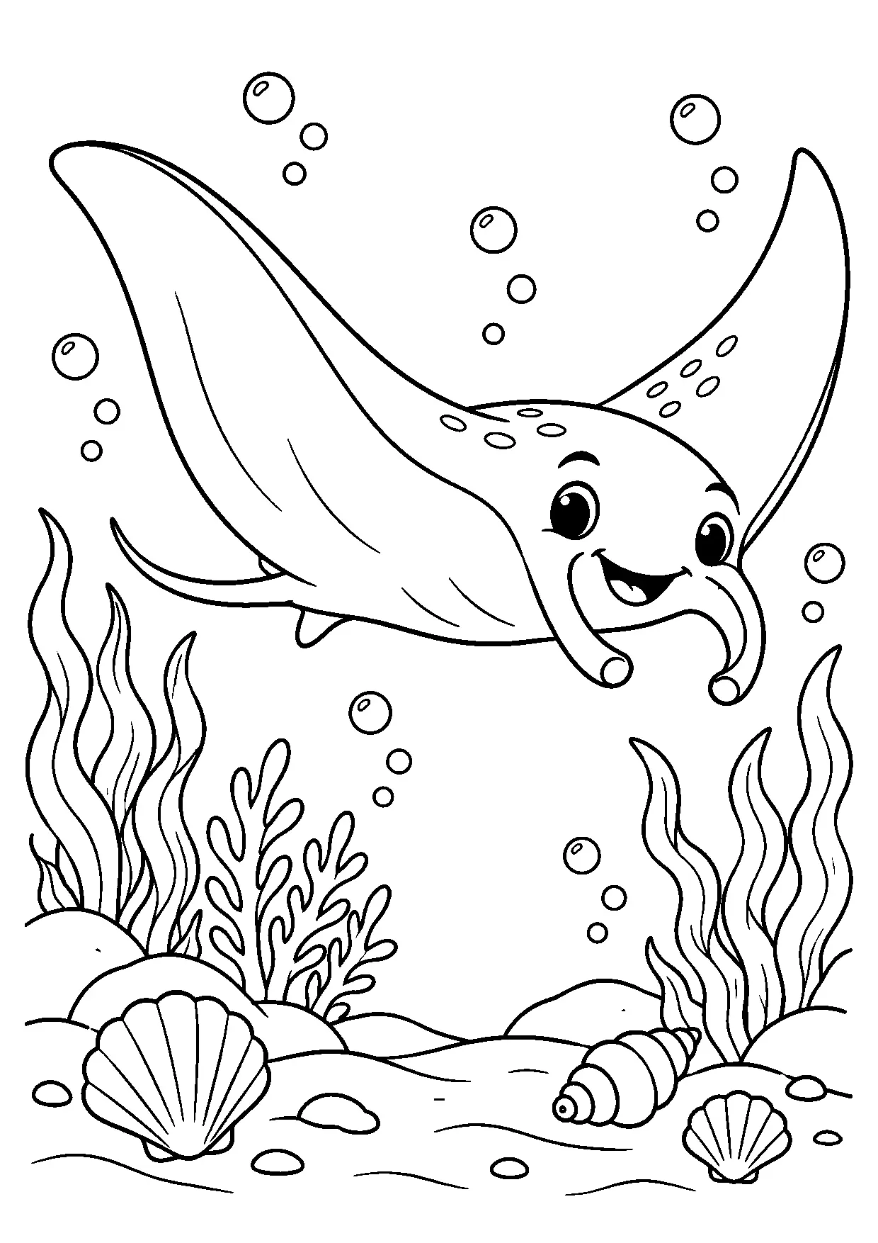 Coloriage raie manta : raie manta à imprimer montrant raie manta, dessin noir et blanc