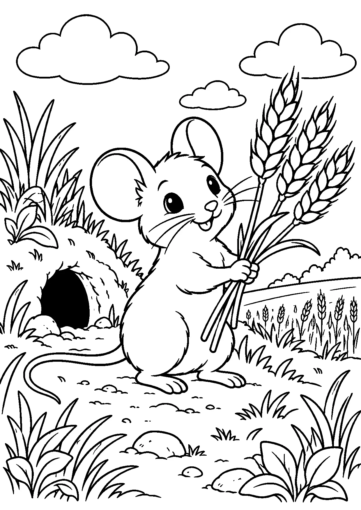 Coloriage souris : souris à imprimer montrant souris, dessin noir et blanc