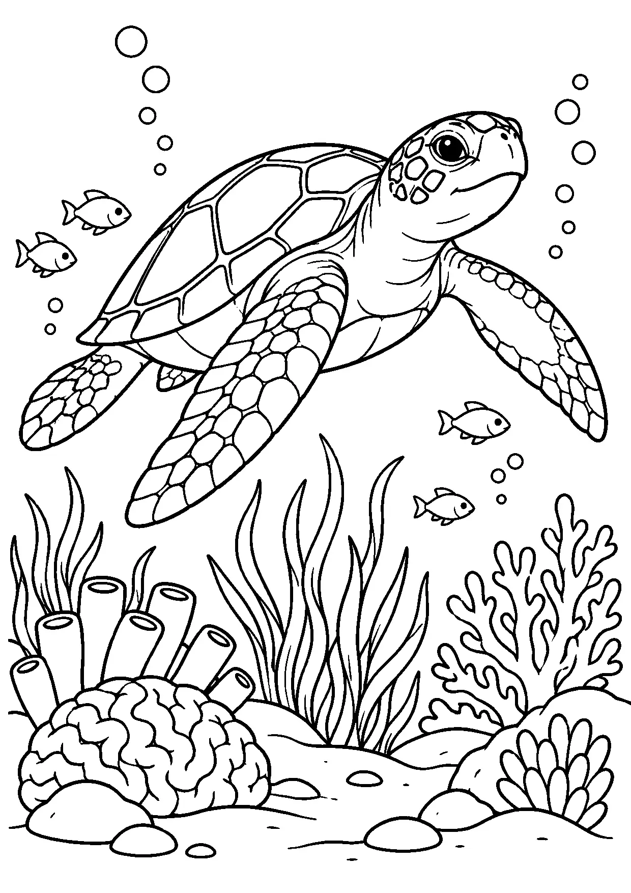 Coloriage tortue marine : tortue marine à imprimer montrant tortue marine, dessin noir et blanc