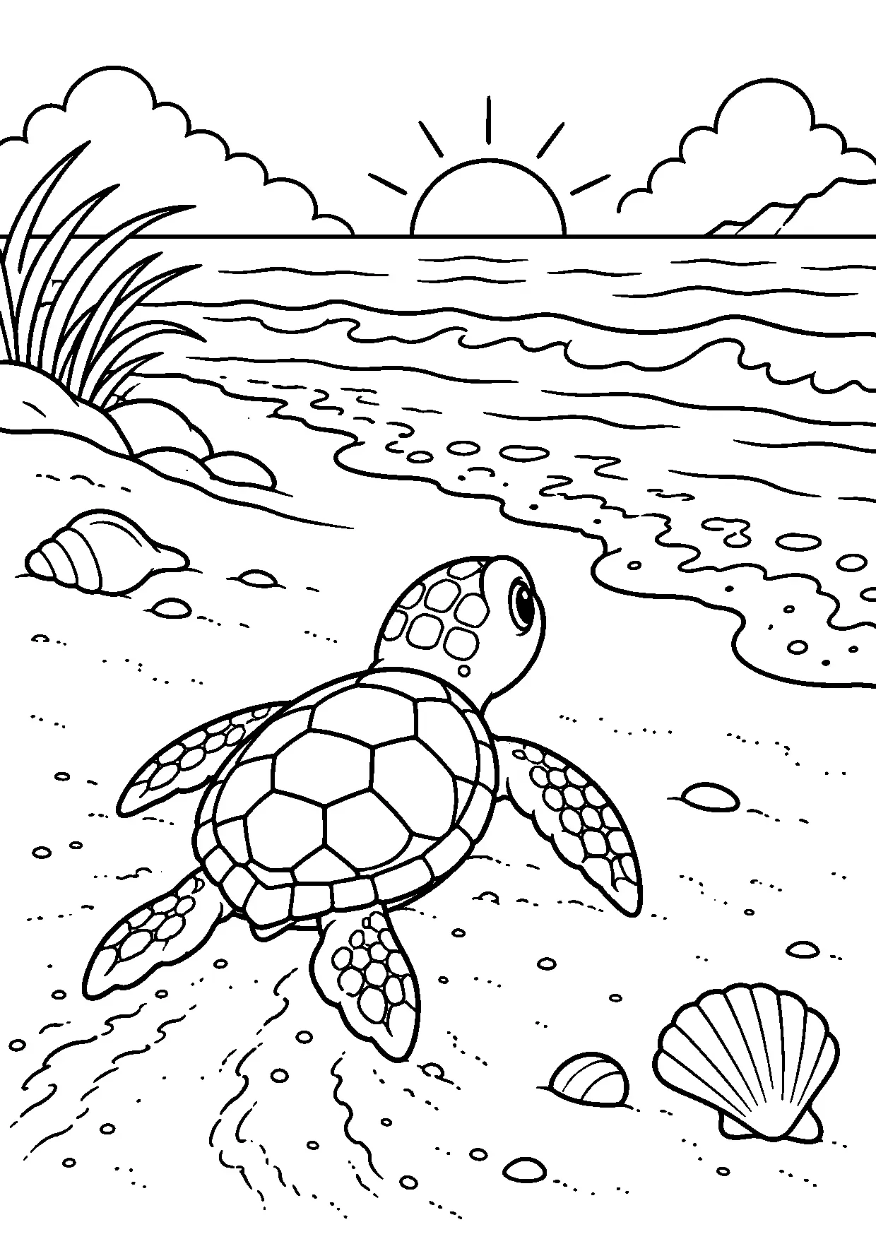Coloriage tortue marine : tortue marine à imprimer montrant tortue marine, dessin noir et blanc