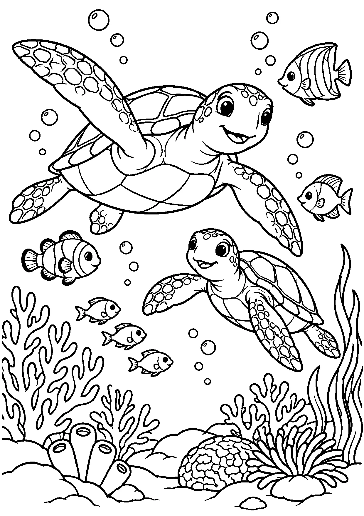 Coloriage tortue marine : tortue marine à imprimer montrant tortue marine, dessin noir et blanc