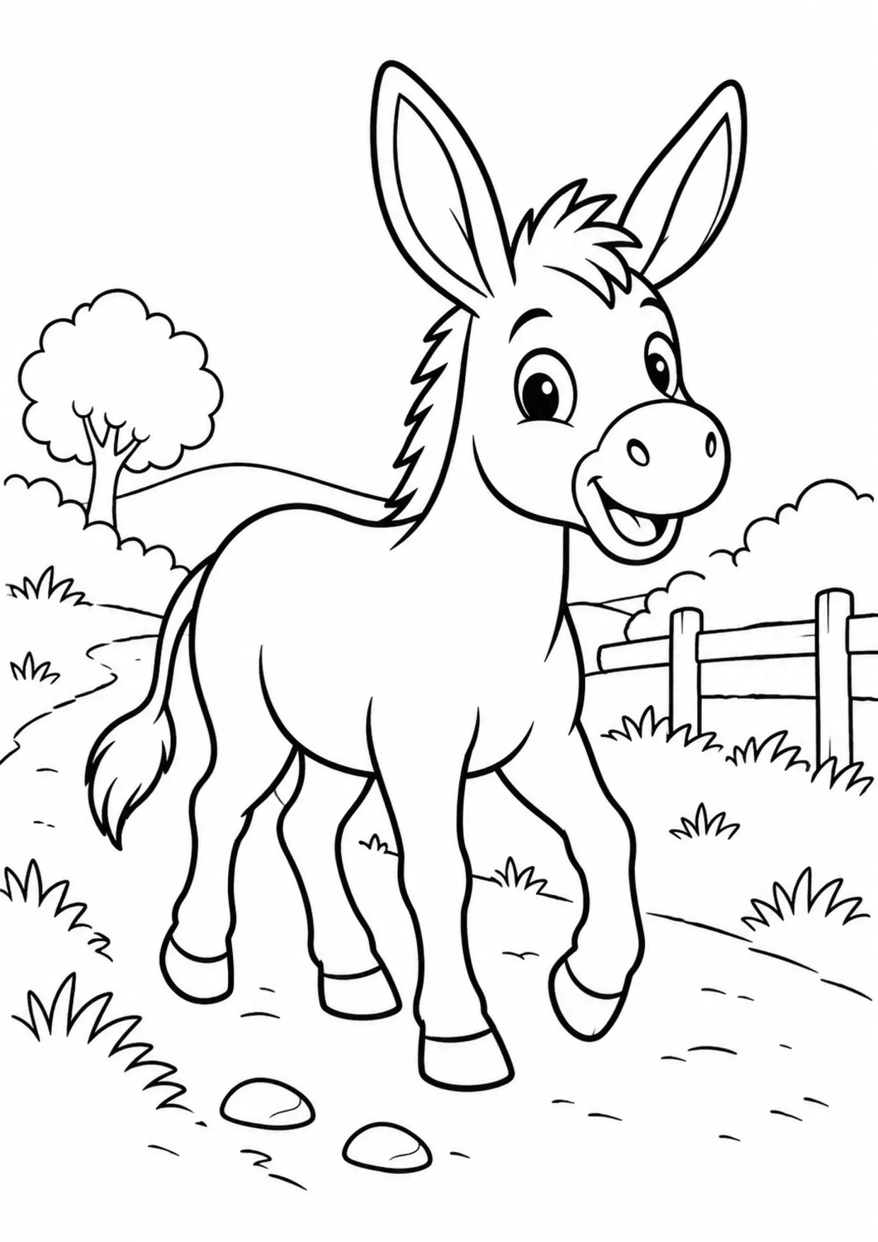 Coloriage âne : ane à imprimer montrant ane, dessin noir et blanc