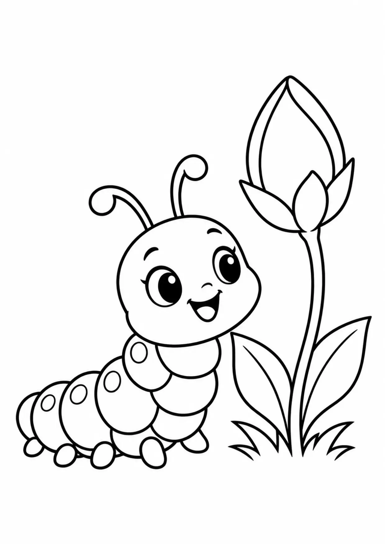 Coloriage chenille : chenille à imprimer montrant chenille, dessin noir et blanc