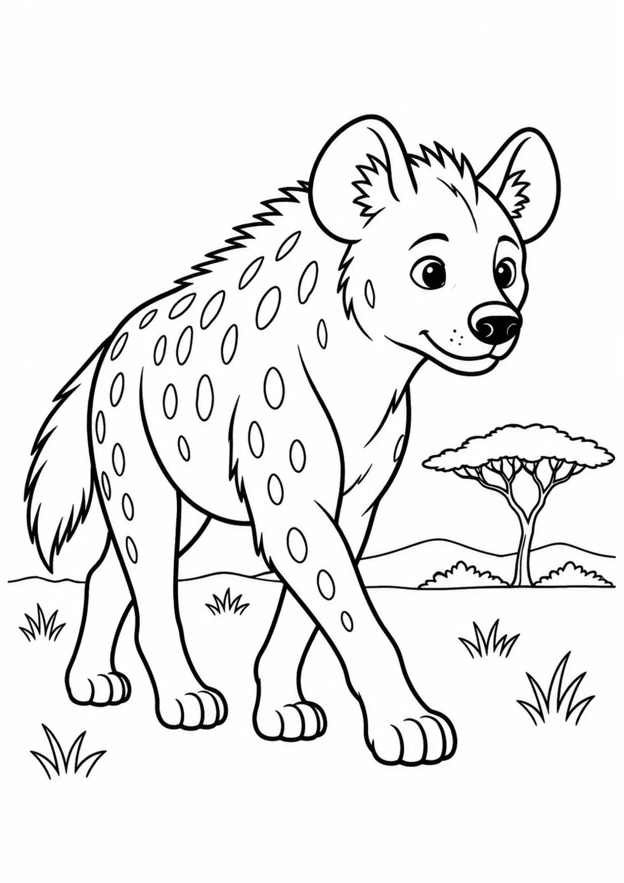 Coloriage hyène : hyene à imprimer montrant hyene, dessin noir et blanc