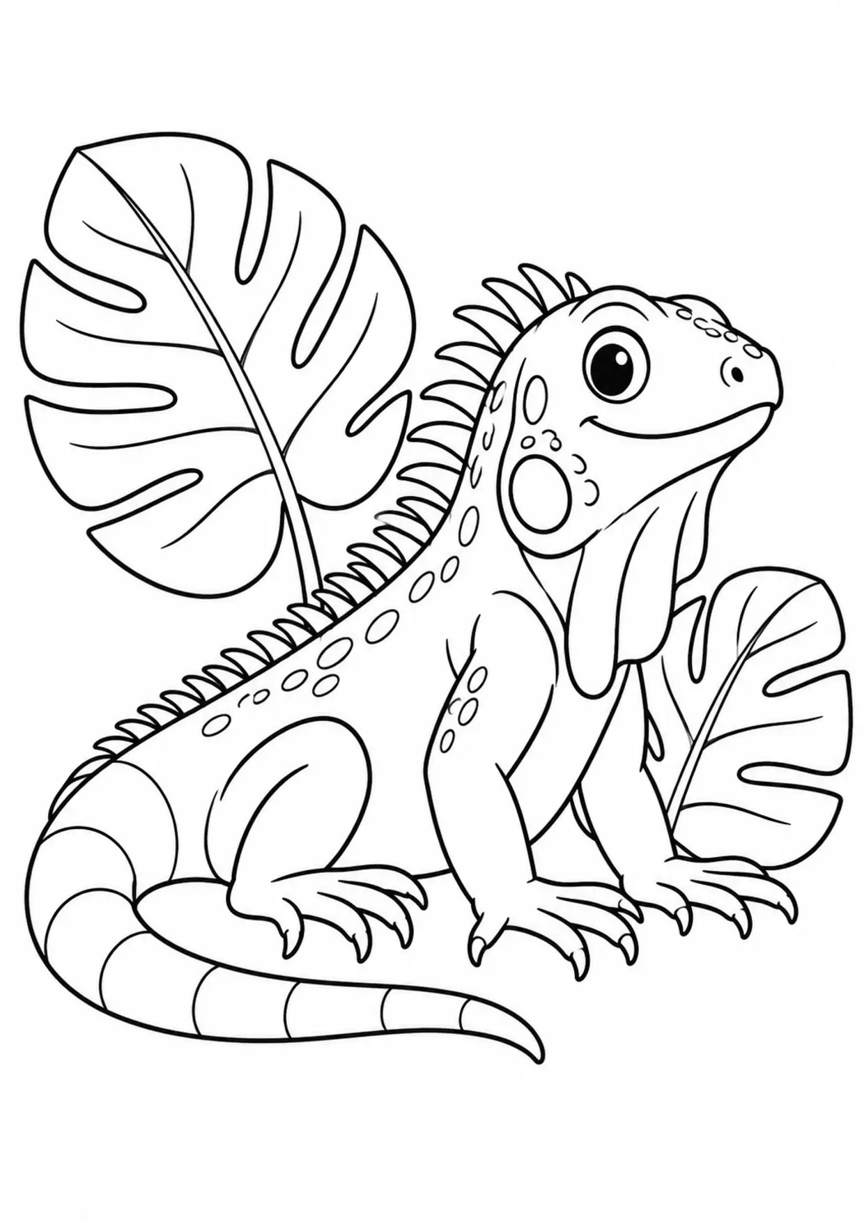 Coloriage iguane : iguane à imprimer montrant iguane, dessin noir et blanc
