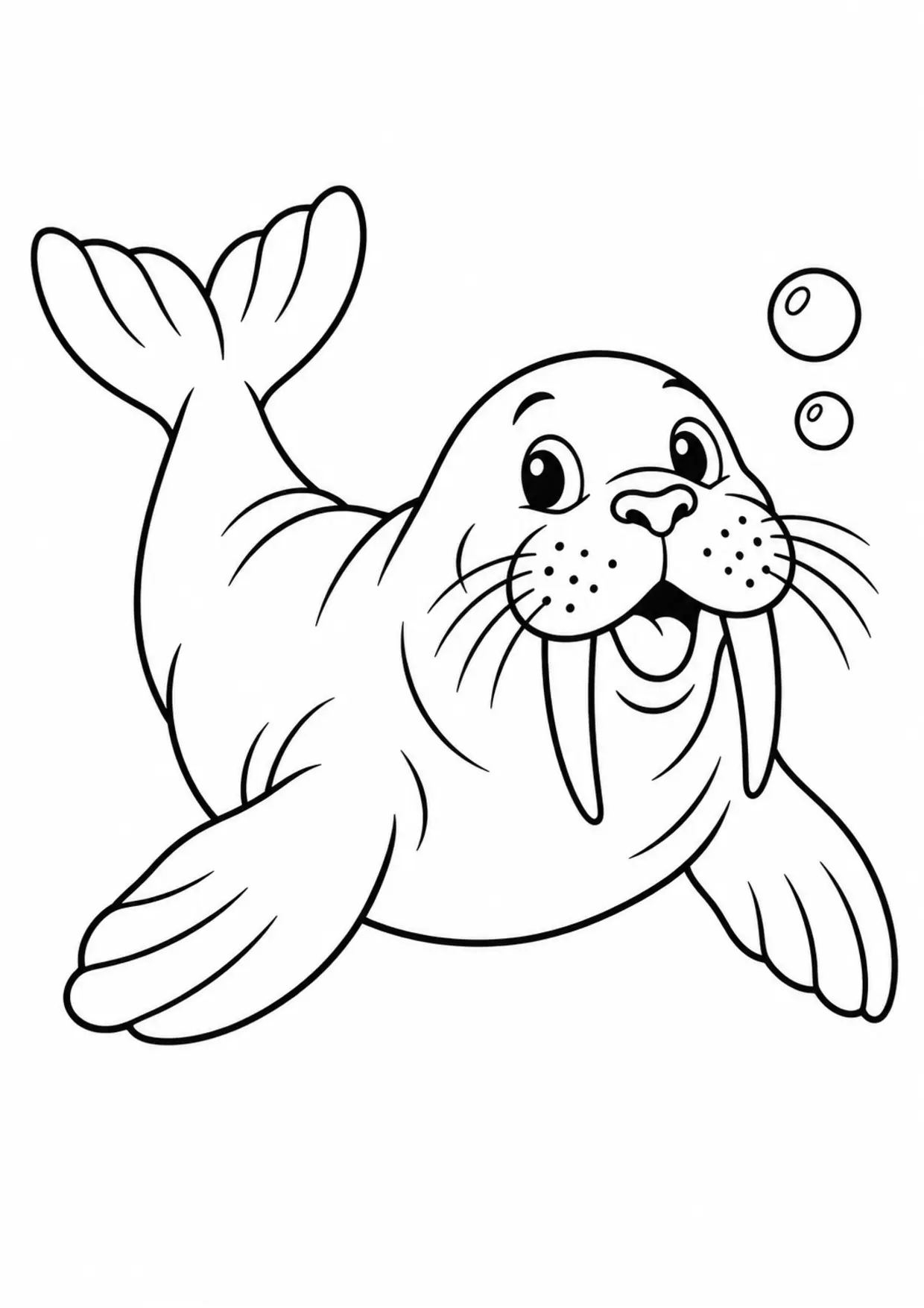 Coloriage morse : morse à imprimer montrant morse, dessin noir et blanc
