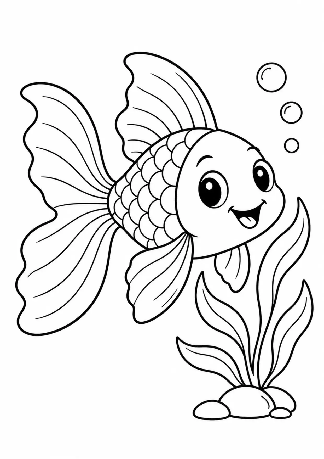 Coloriage poisson rouge : poisson rouge à imprimer montrant poisson rouge, dessin noir et blanc