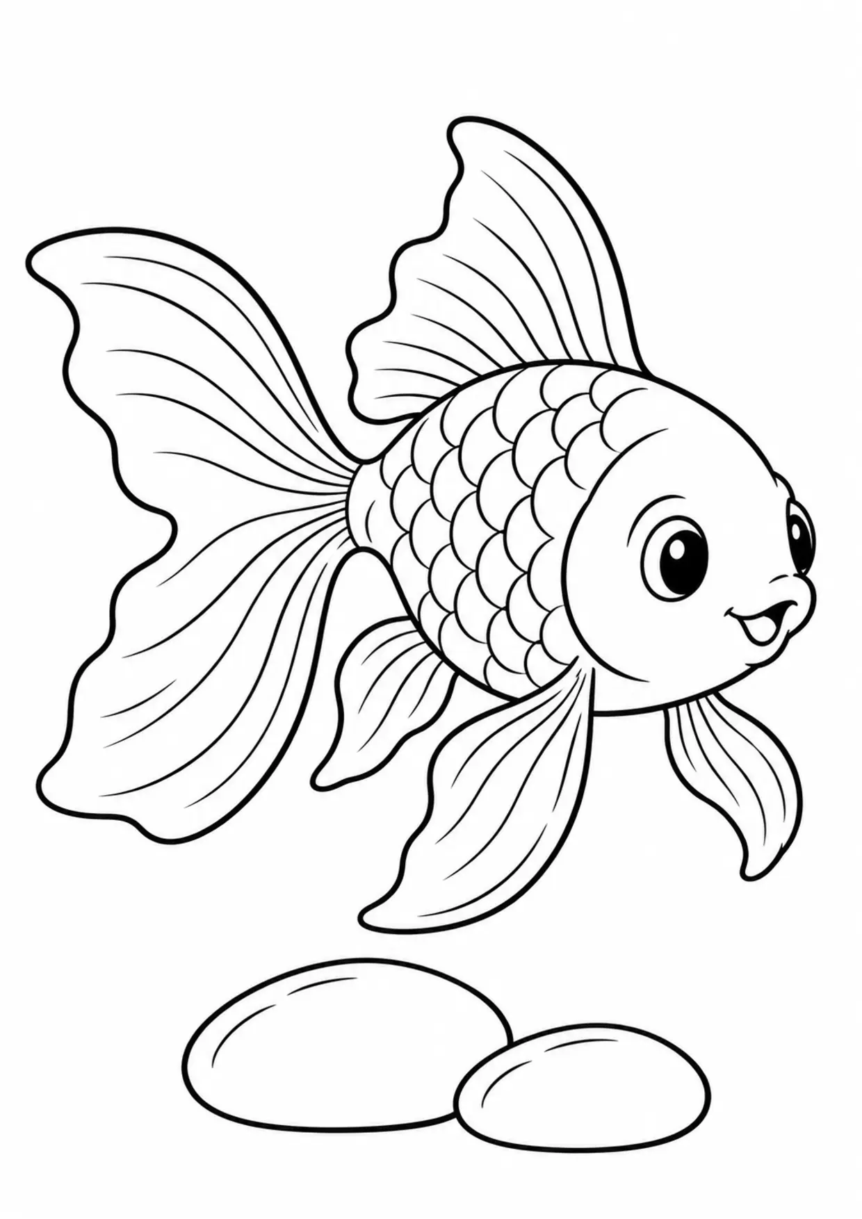 Coloriage poisson rouge : poisson rouge à imprimer montrant poisson rouge, dessin noir et blanc