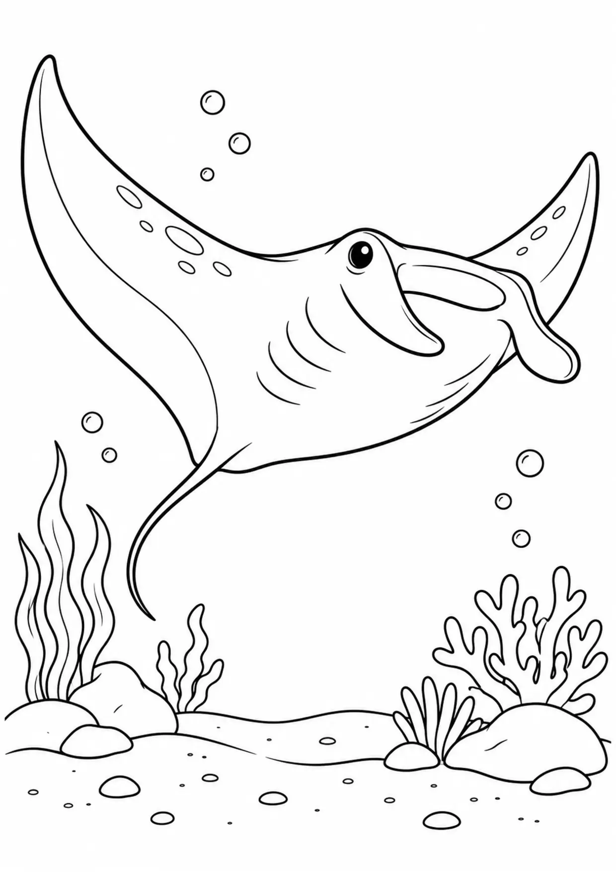 Coloriage raie manta : raie manta à imprimer montrant raie manta, dessin noir et blanc