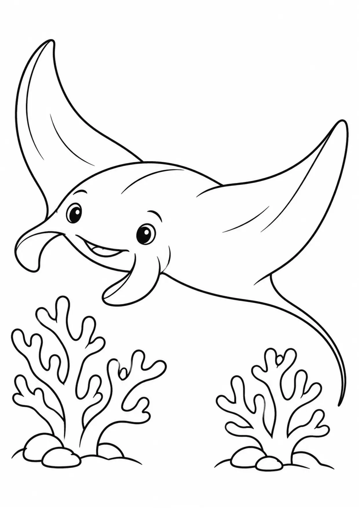 Coloriage raie manta : raie manta à imprimer montrant raie manta, dessin noir et blanc