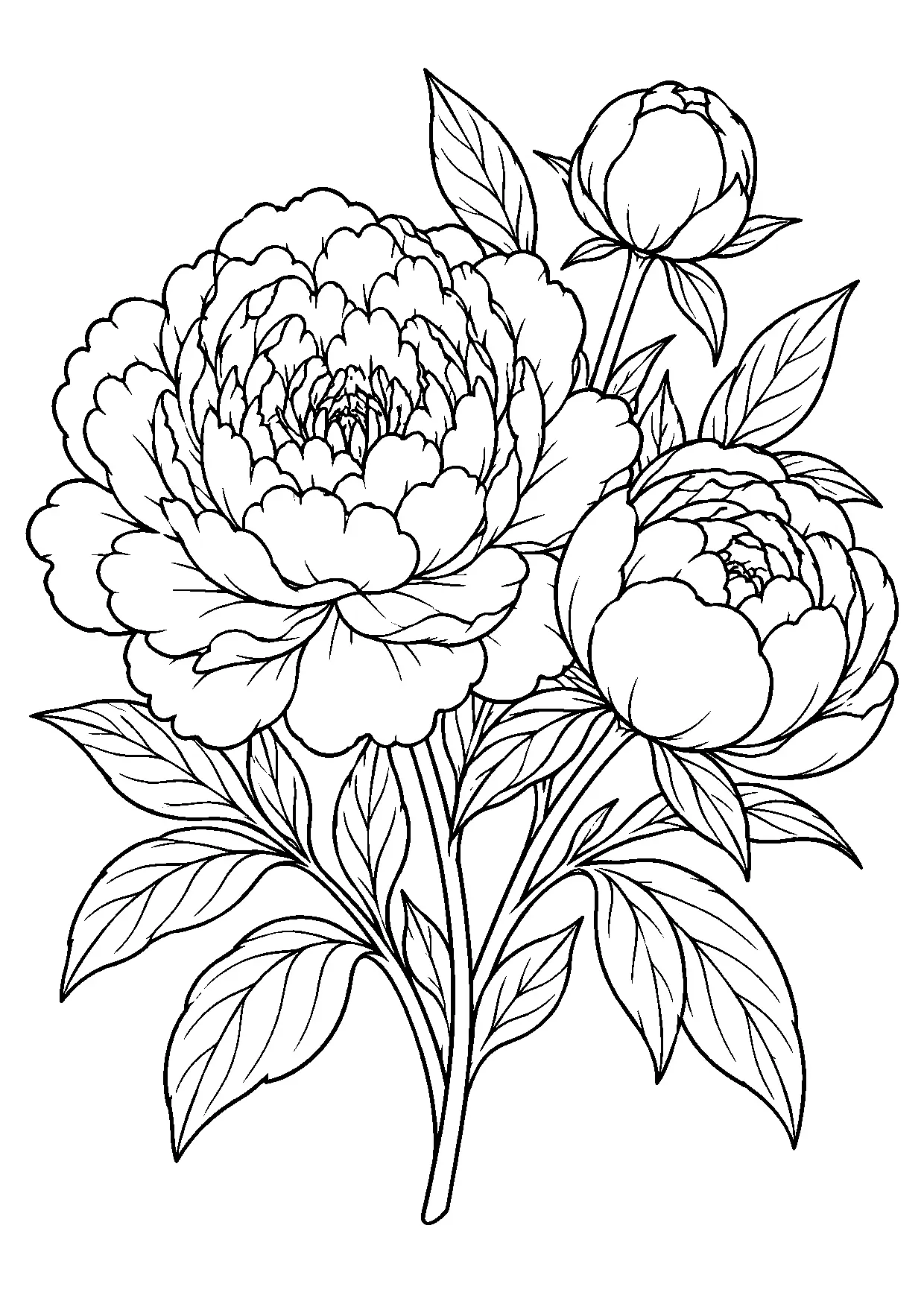 Coloriage pivoine à imprimer montrant pivoine, illustration 20