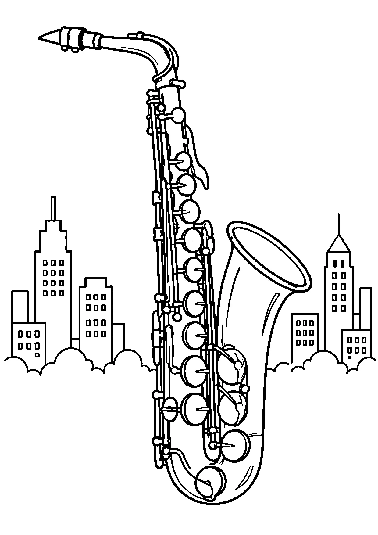 Coloriage saxophone : saxophone