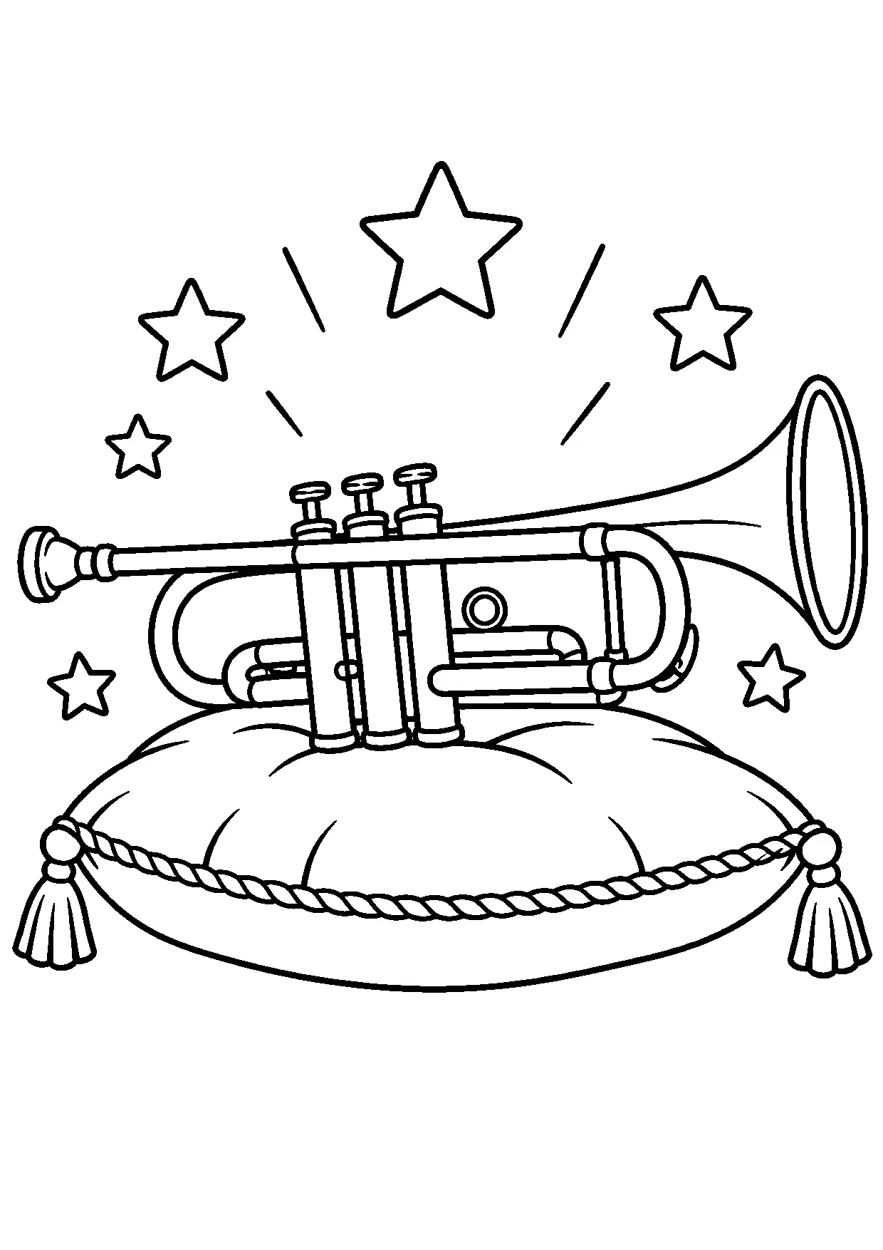 Coloriage trompette : trompette à imprimer montrant trompette, dessin noir et blanc