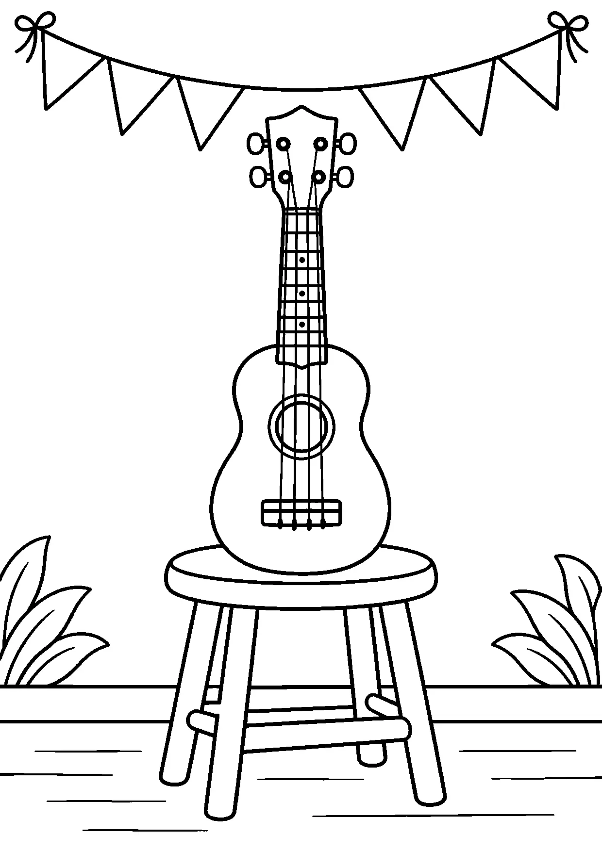 Coloriage ukulélé : ukulele à imprimer montrant ukulele, dessin noir et blanc
