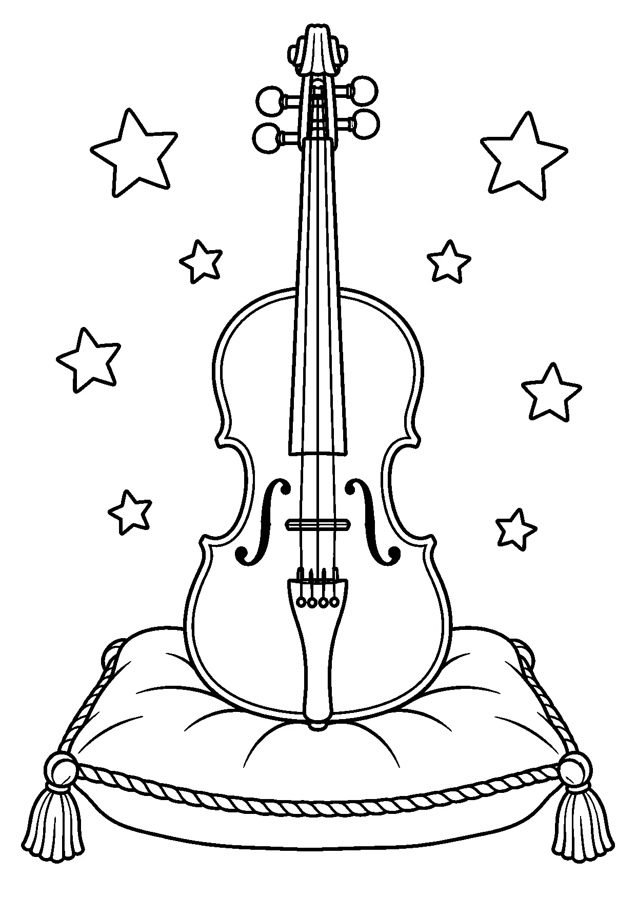 Coloriage violon : violon à imprimer montrant violon, dessin noir et blanc
