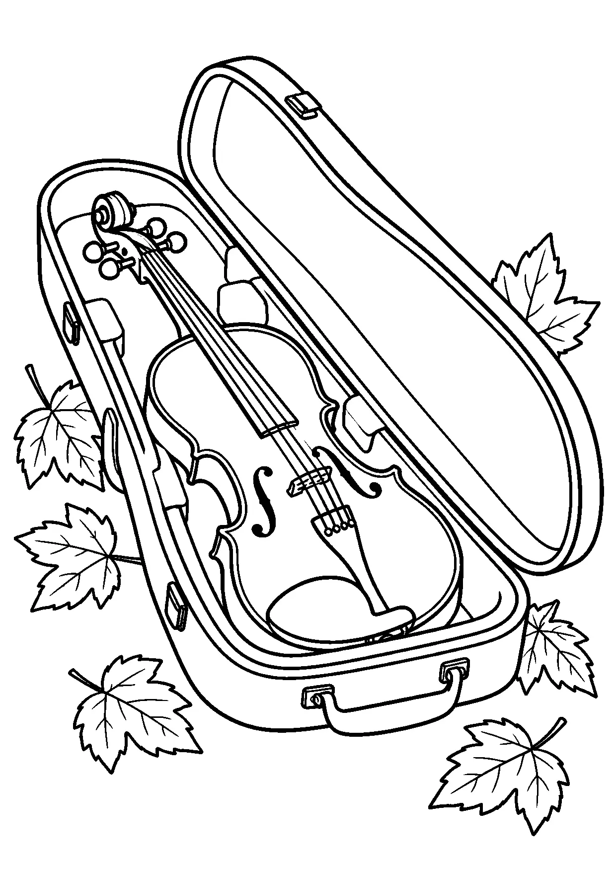 Coloriage violon : violon à imprimer montrant violon, dessin noir et blanc