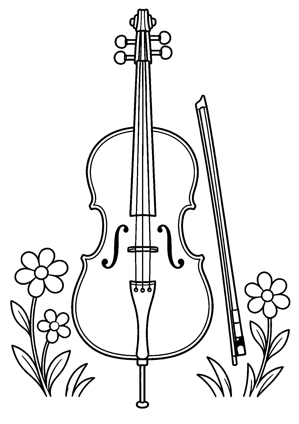 Coloriage violoncelle : violoncelle à imprimer montrant violoncelle, dessin noir et blanc