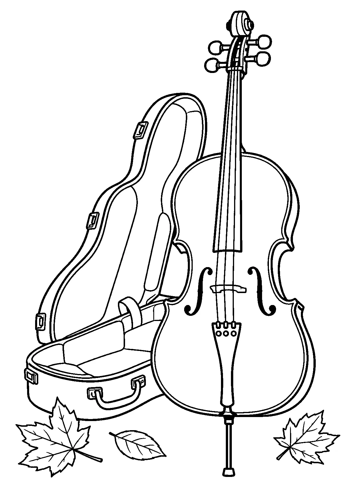 Coloriage violoncelle : violoncelle à imprimer montrant violoncelle, dessin noir et blanc