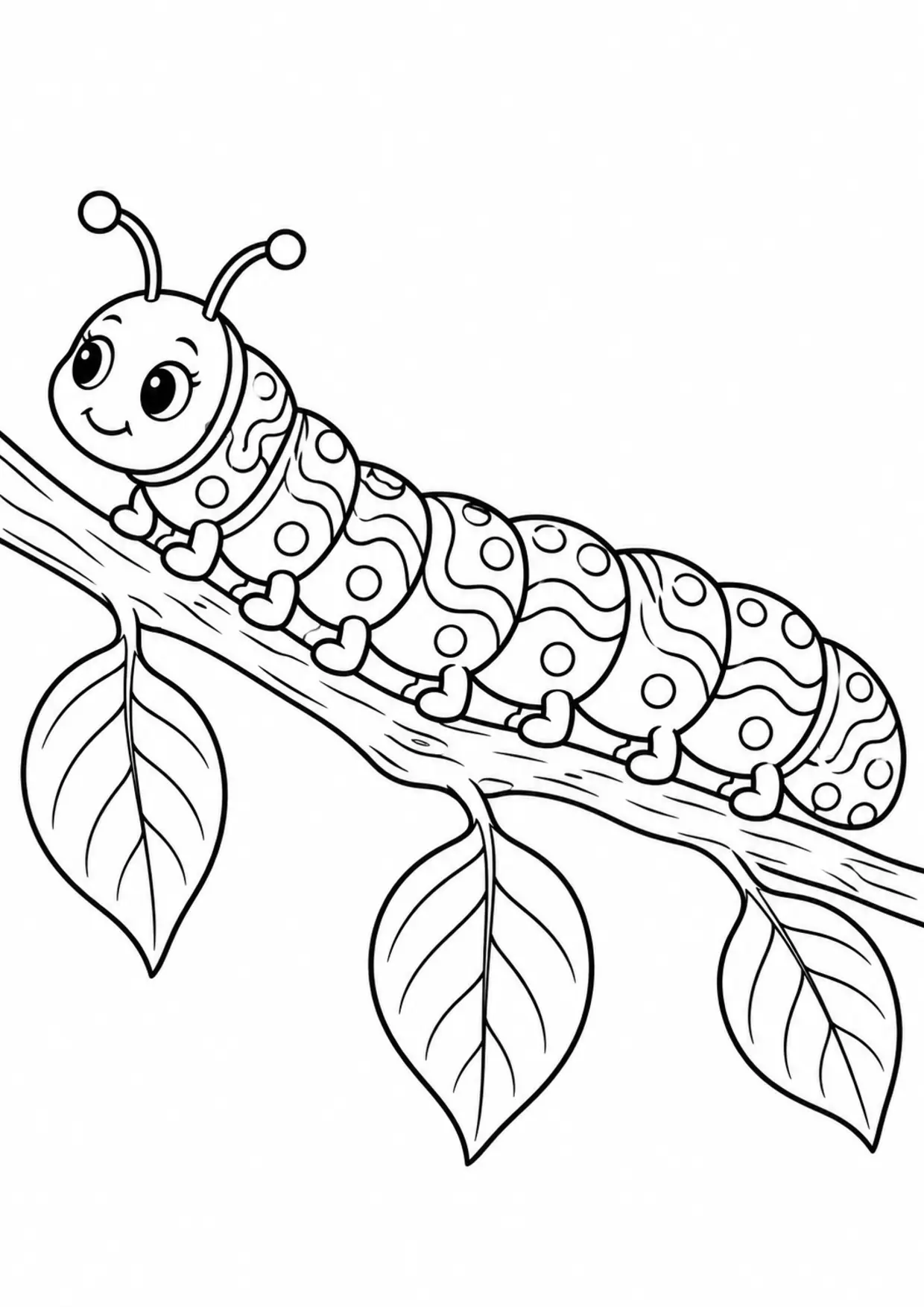 Coloriage chenille : chenille à imprimer montrant chenille, dessin noir et blanc