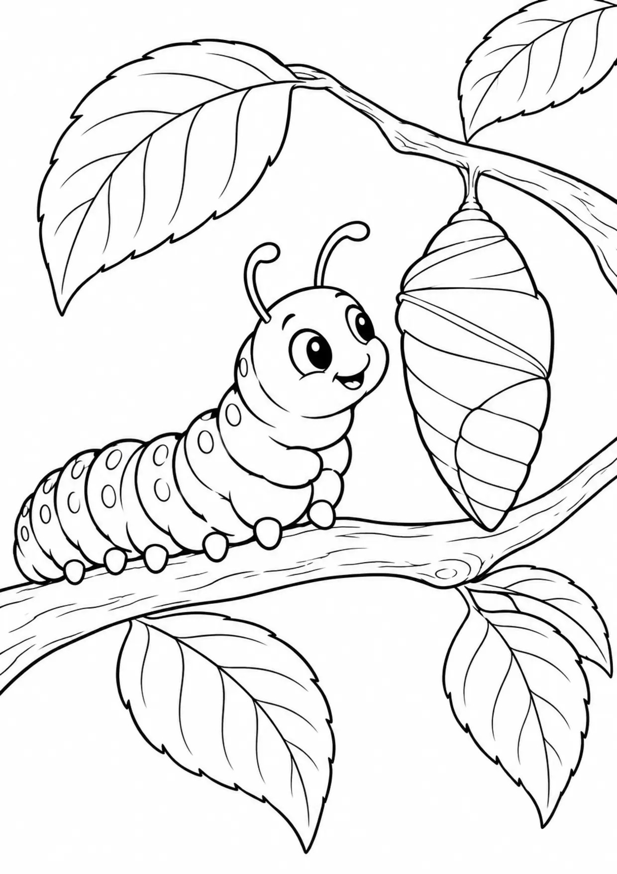 Coloriage chenille : chenille à imprimer montrant chenille, dessin noir et blanc