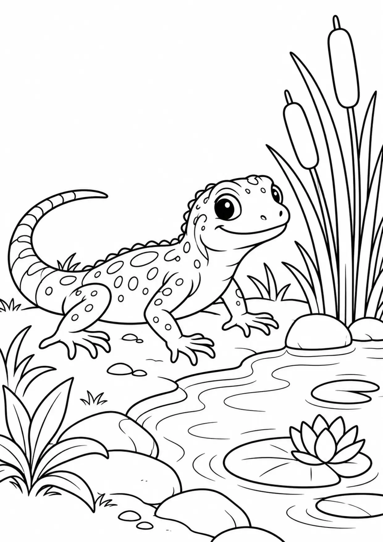 Coloriage lézard : lezard à imprimer montrant lezard, dessin noir et blanc