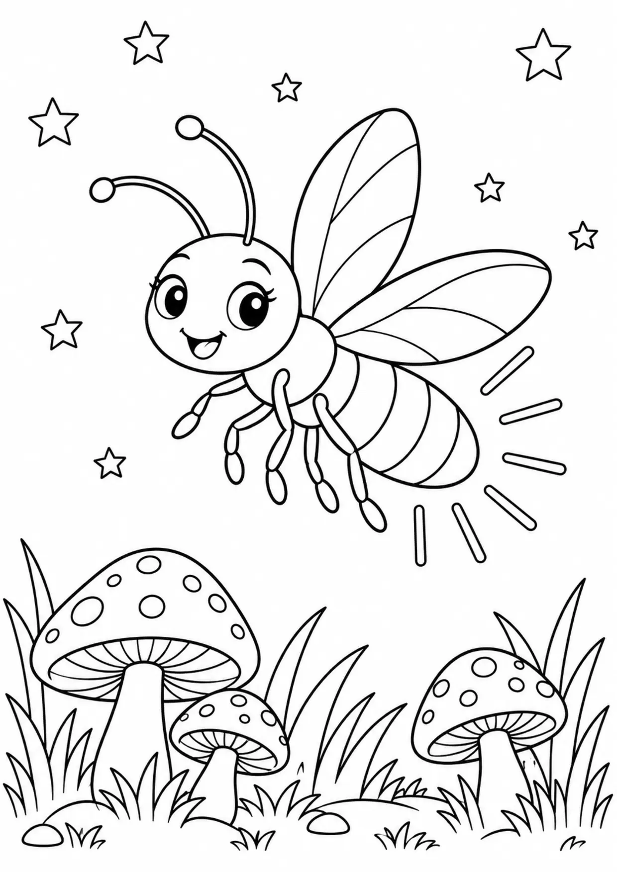 Coloriage luciole : luciole à imprimer montrant luciole, dessin noir et blanc