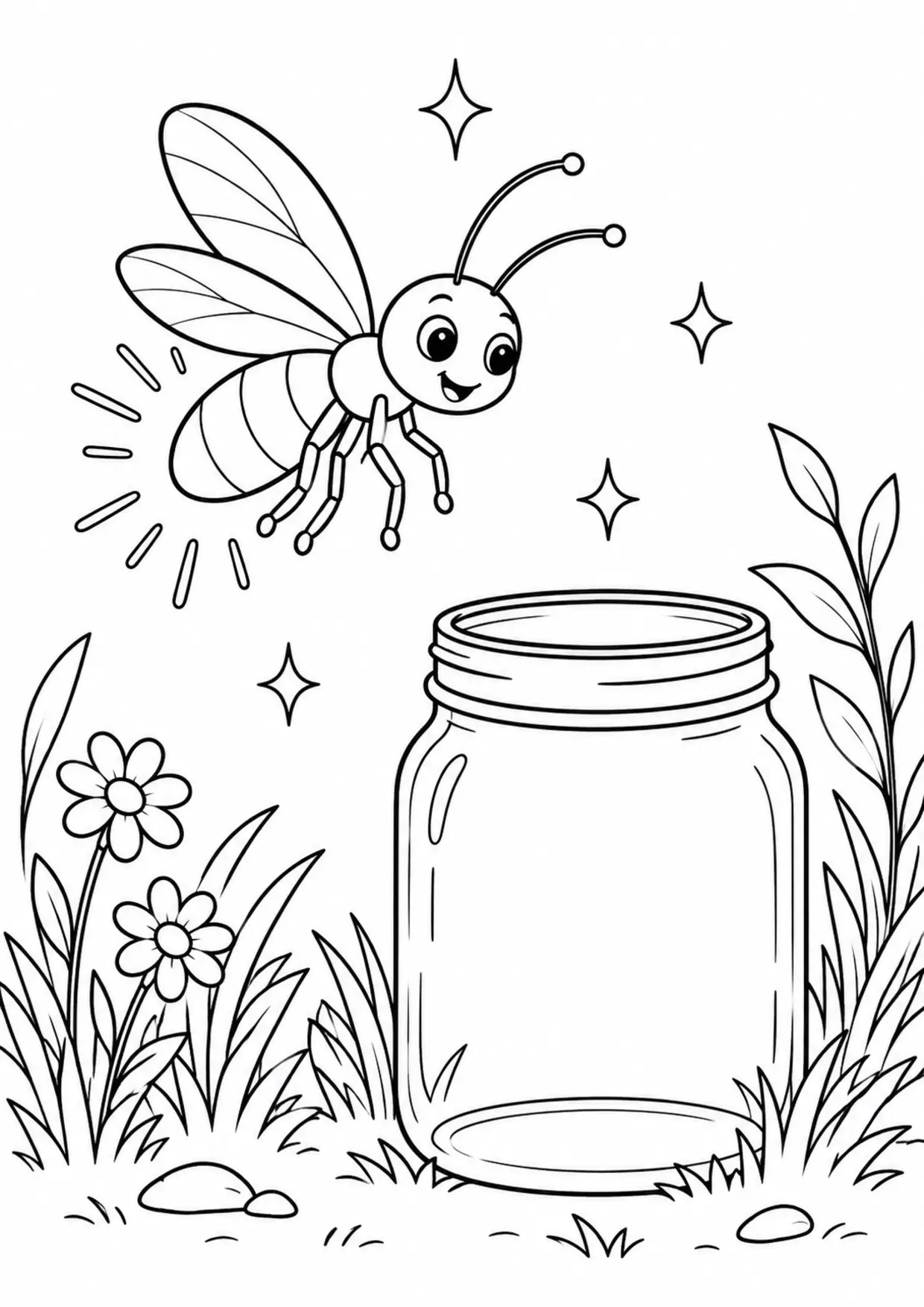 Coloriage luciole : luciole à imprimer montrant luciole, dessin noir et blanc