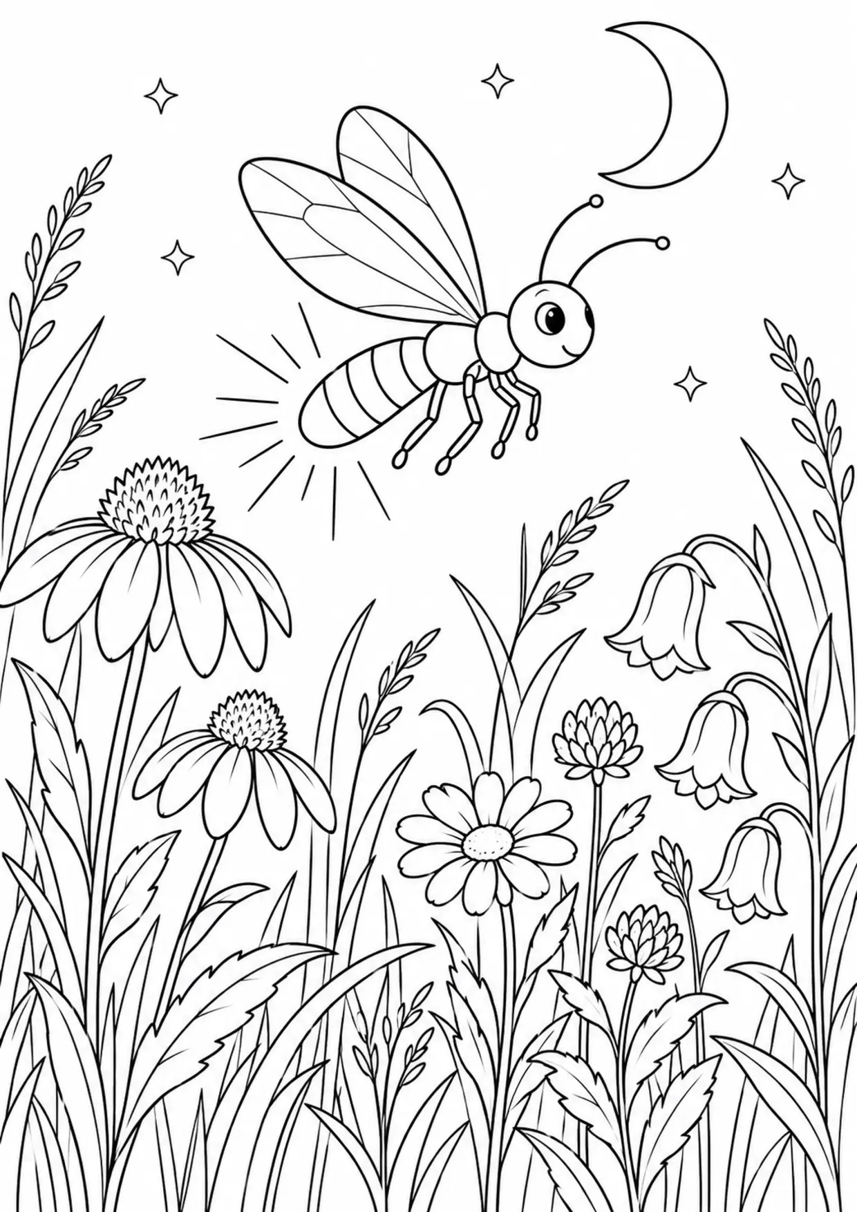 Coloriage luciole : luciole à imprimer montrant luciole, dessin noir et blanc