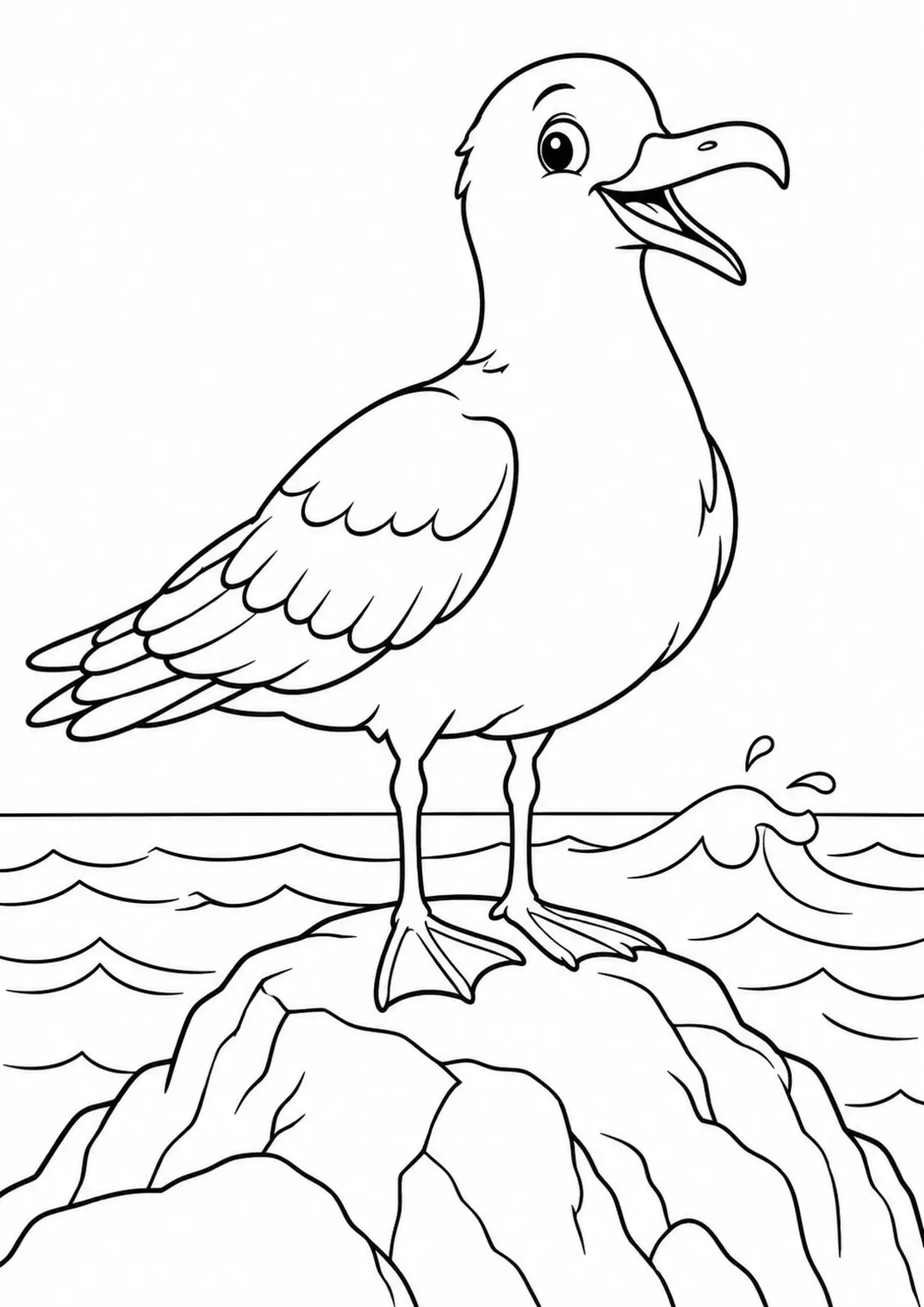 Coloriage mouette : mouette à imprimer montrant mouette, dessin noir et blanc