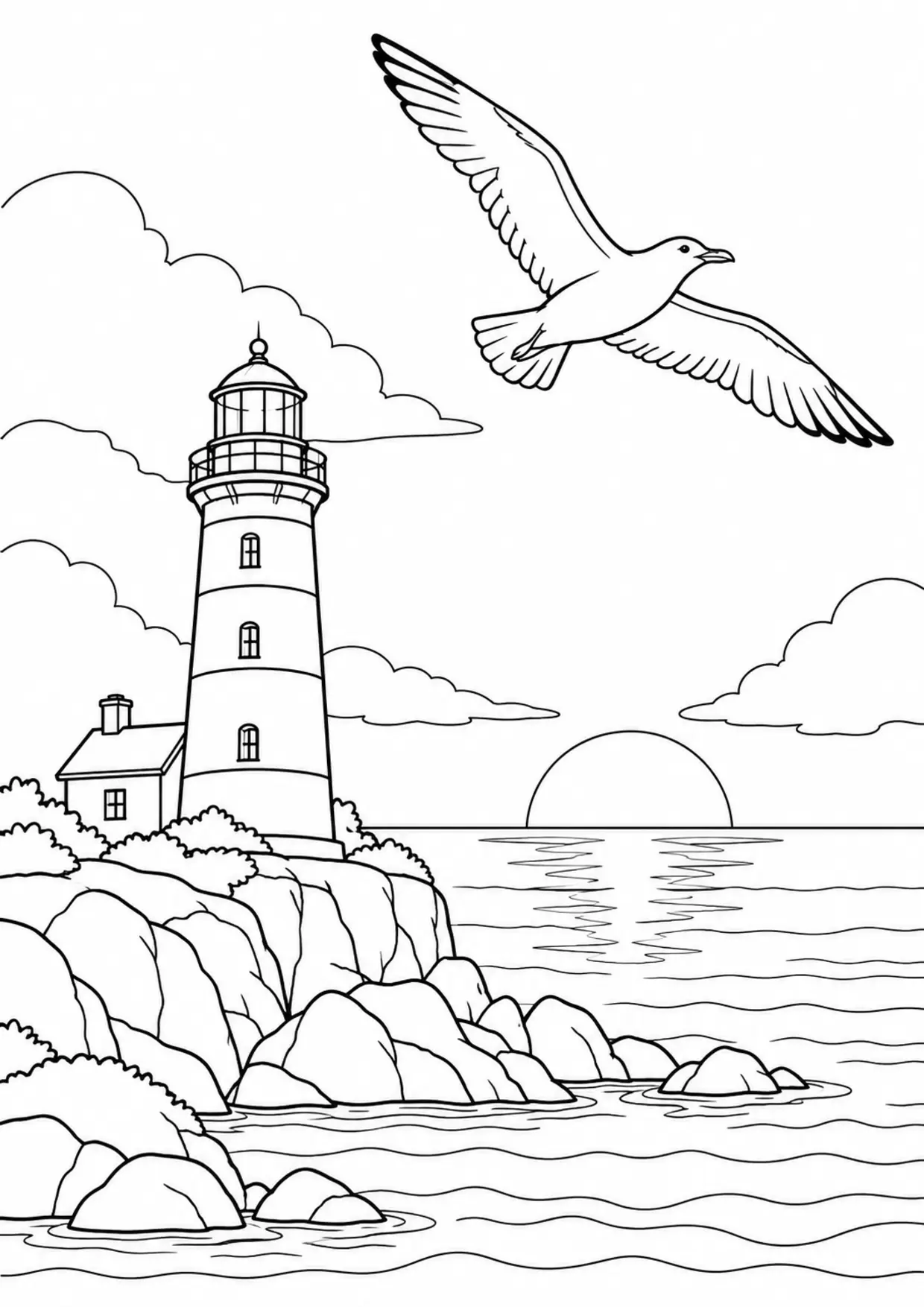 Coloriage mouette : mouette à imprimer montrant mouette, dessin noir et blanc