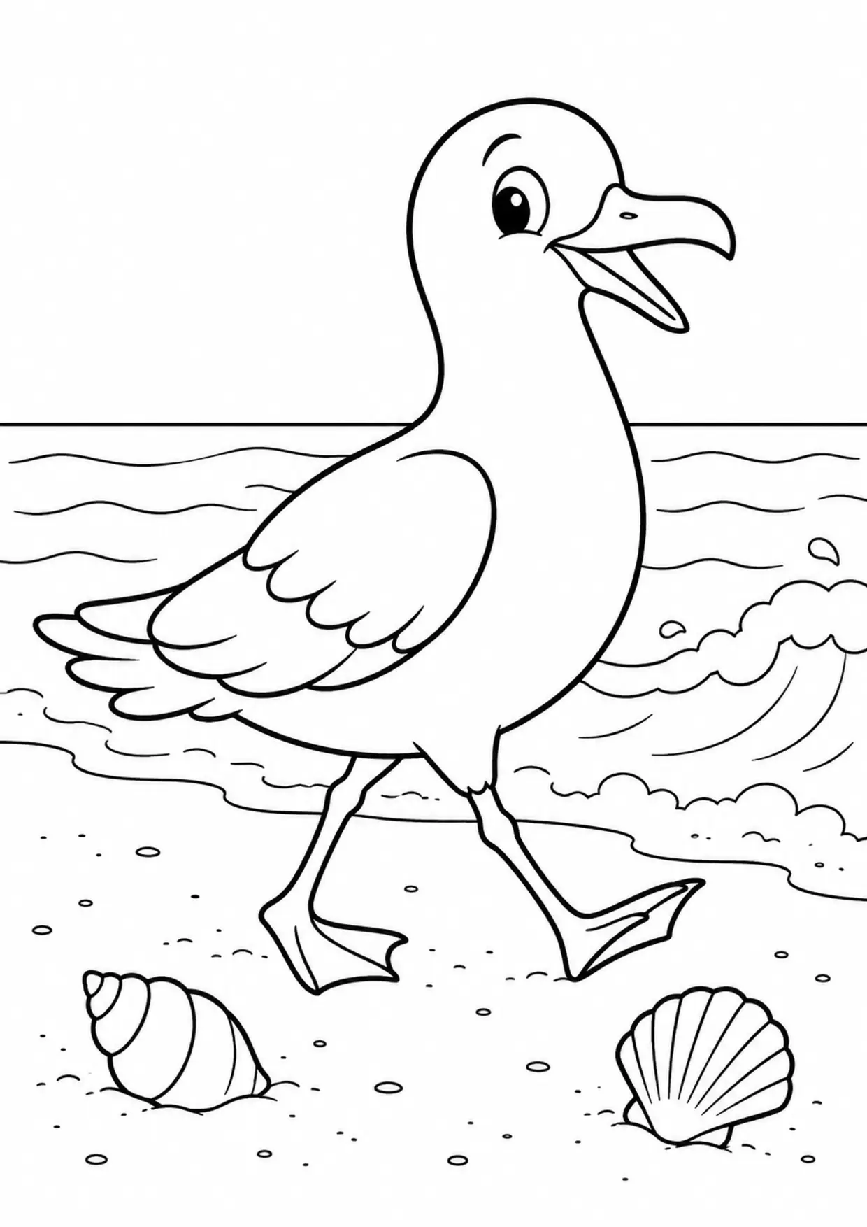 Coloriage mouette : mouette à imprimer montrant mouette, dessin noir et blanc
