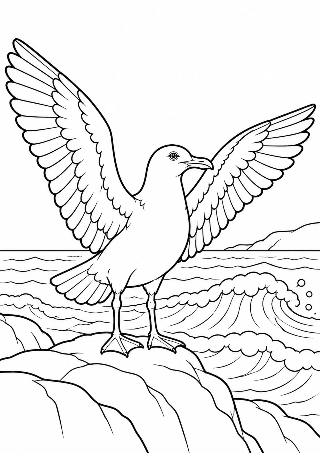 Coloriage mouette : mouette à imprimer montrant mouette, dessin noir et blanc