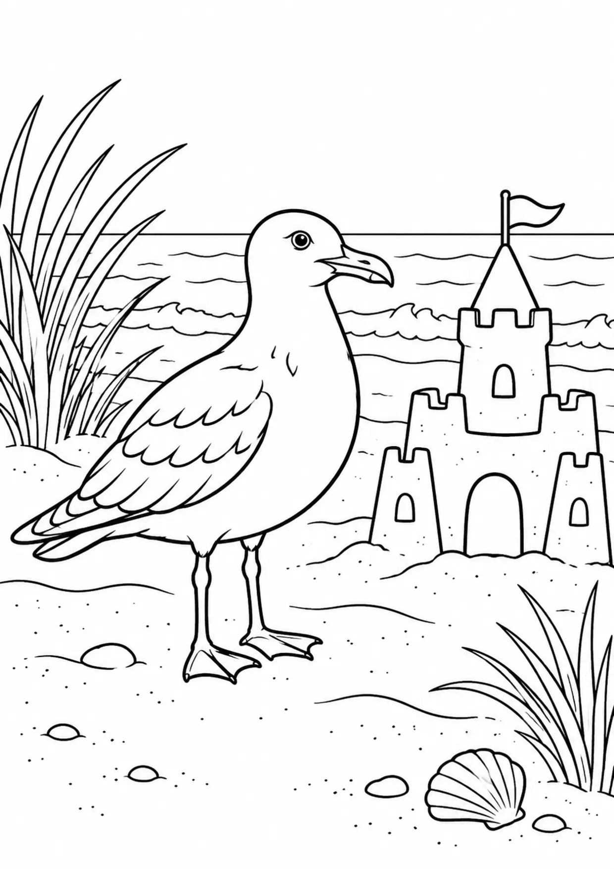 Coloriage mouette : mouette à imprimer montrant mouette, dessin noir et blanc